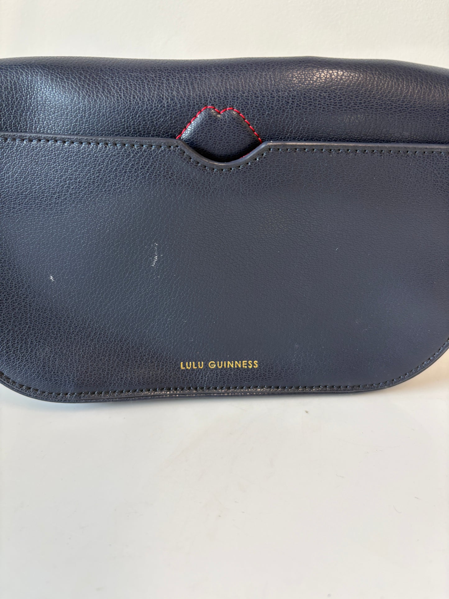 Lulu Guinness Navy Blue Lips Leather Shoulder Bag