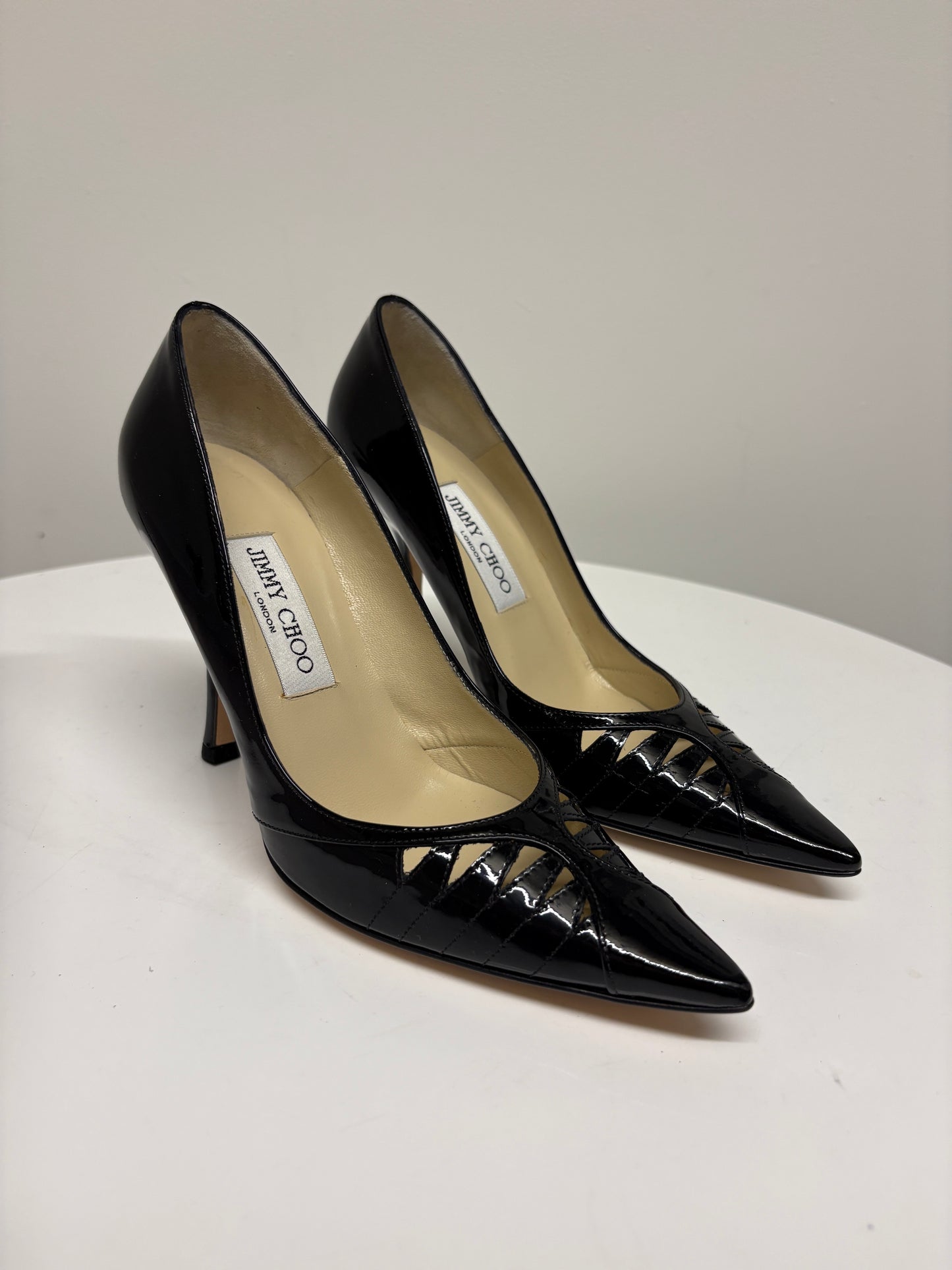 Jimmy Choo Black Patent Leather Tia Pumps