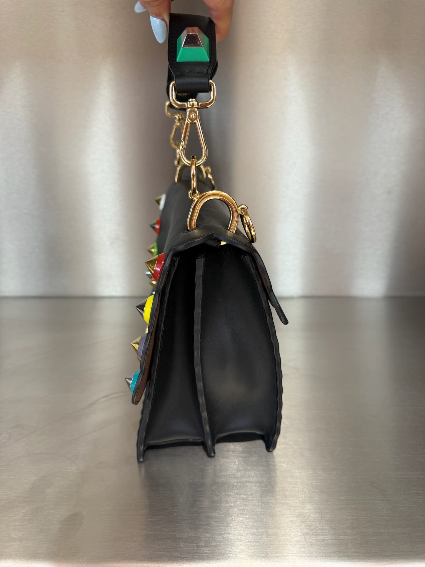 Fendi Black Kan I Studded Leather Handbag