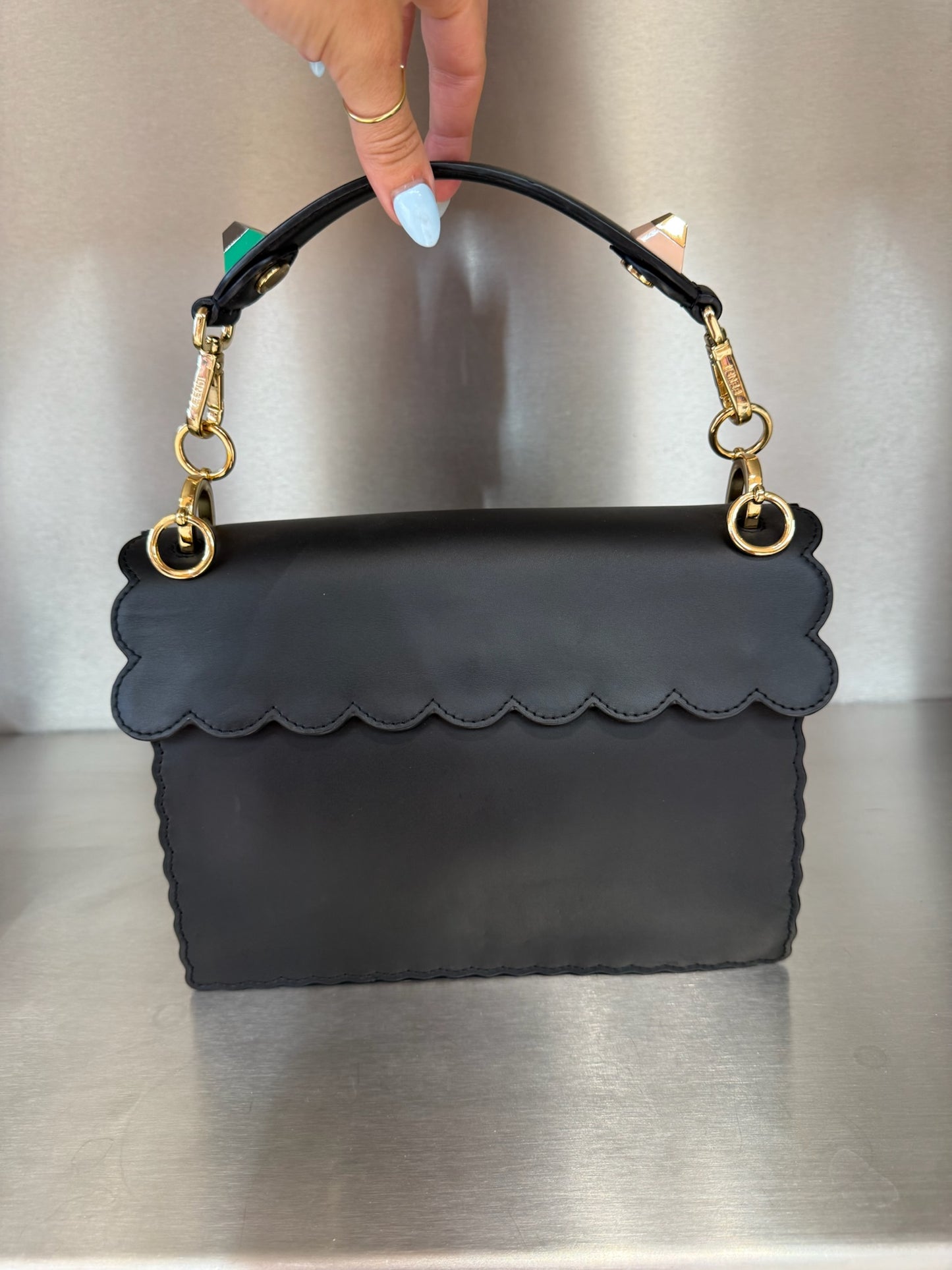 Fendi Black Kan I Studded Leather Handbag