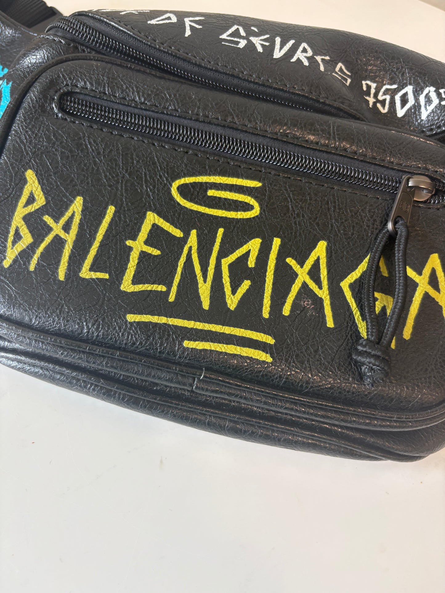 Balenciaga Black Leather Explorer Graffiti Belt Bag