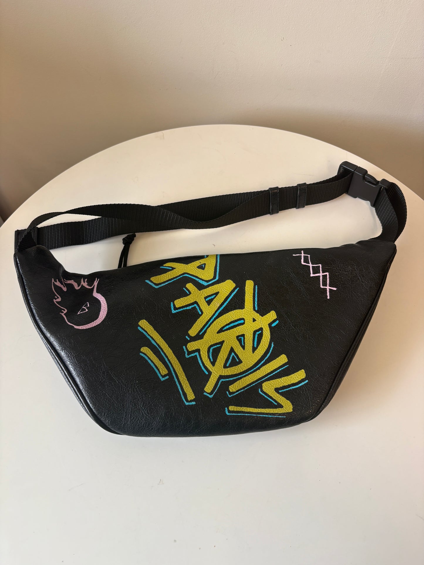 Balenciaga Black Leather Explorer Graffiti Belt Bag