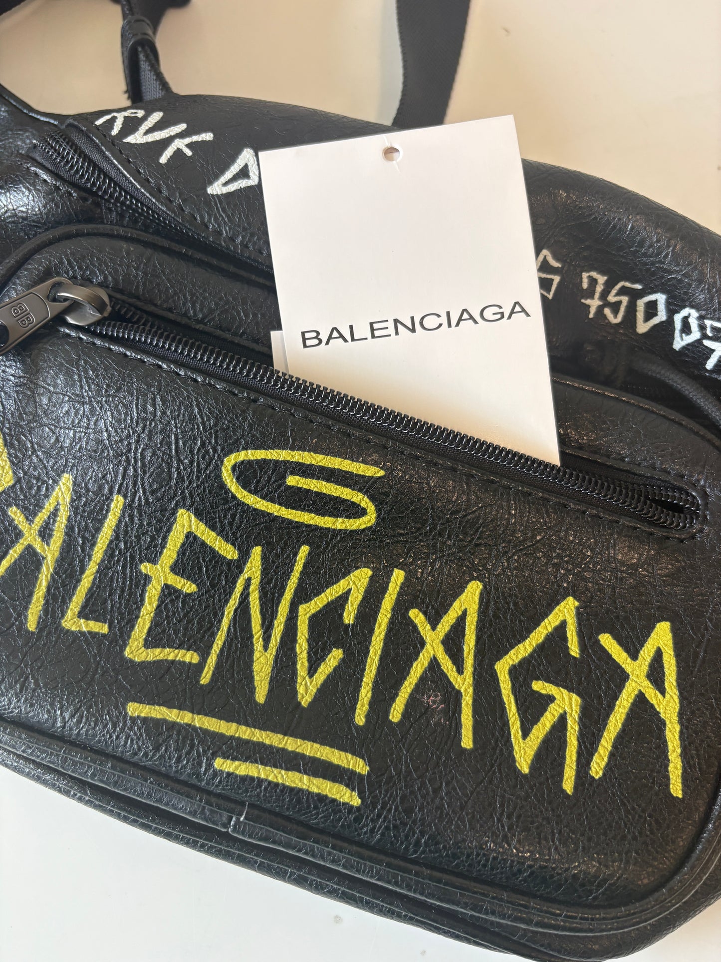 Balenciaga Black Leather Explorer Graffiti Belt Bag