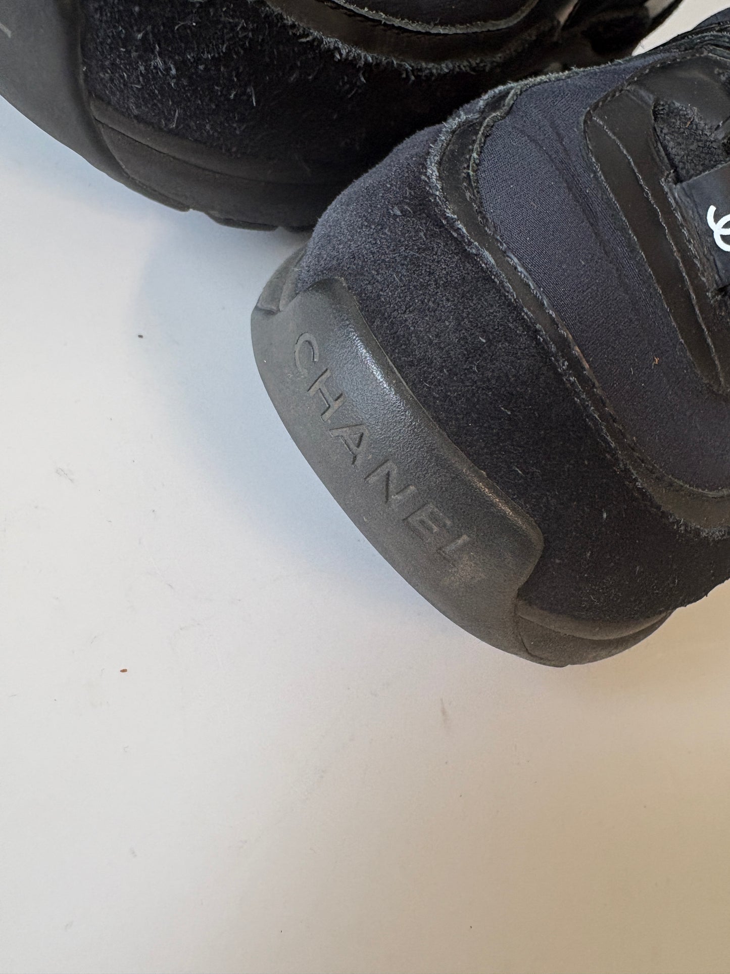 Chanel Black Logo Low Top Suede Trainers