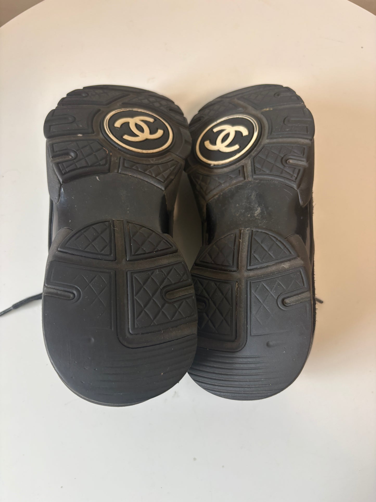 Chanel Black Logo Low Top Suede Trainers