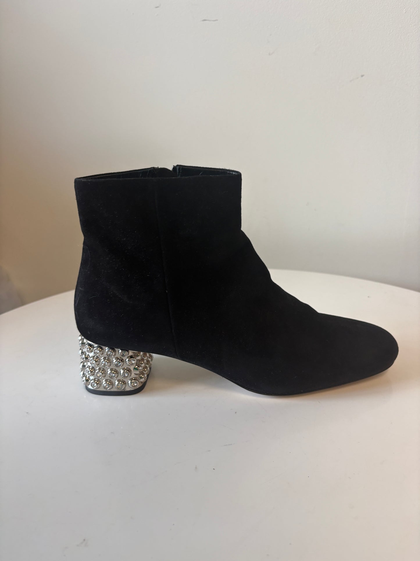 Miu Miu Black Suede Boots With Crystal Heel
