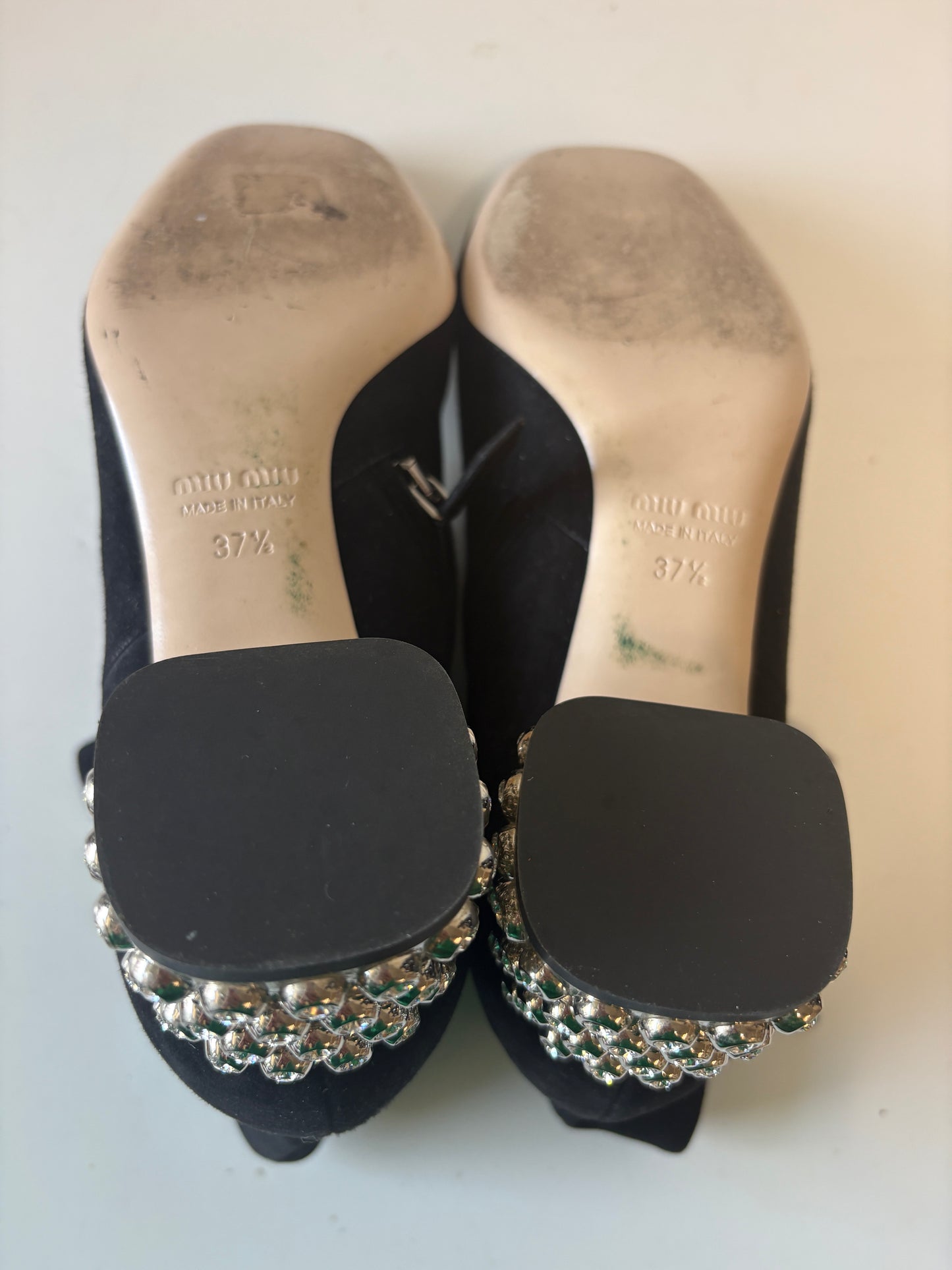 Miu Miu Black Suede Boots With Crystal Heel