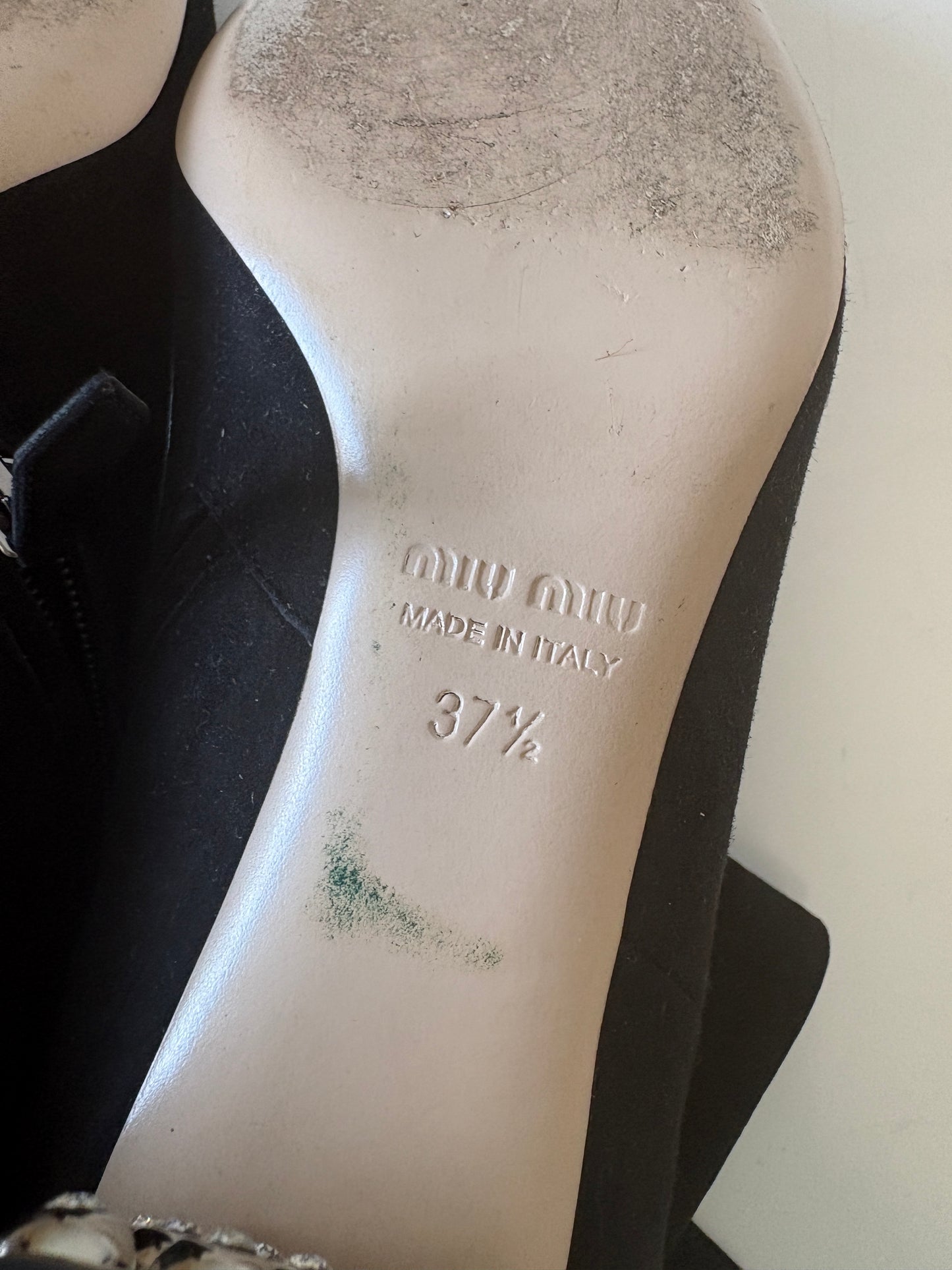 Miu Miu Black Suede Boots With Crystal Heel