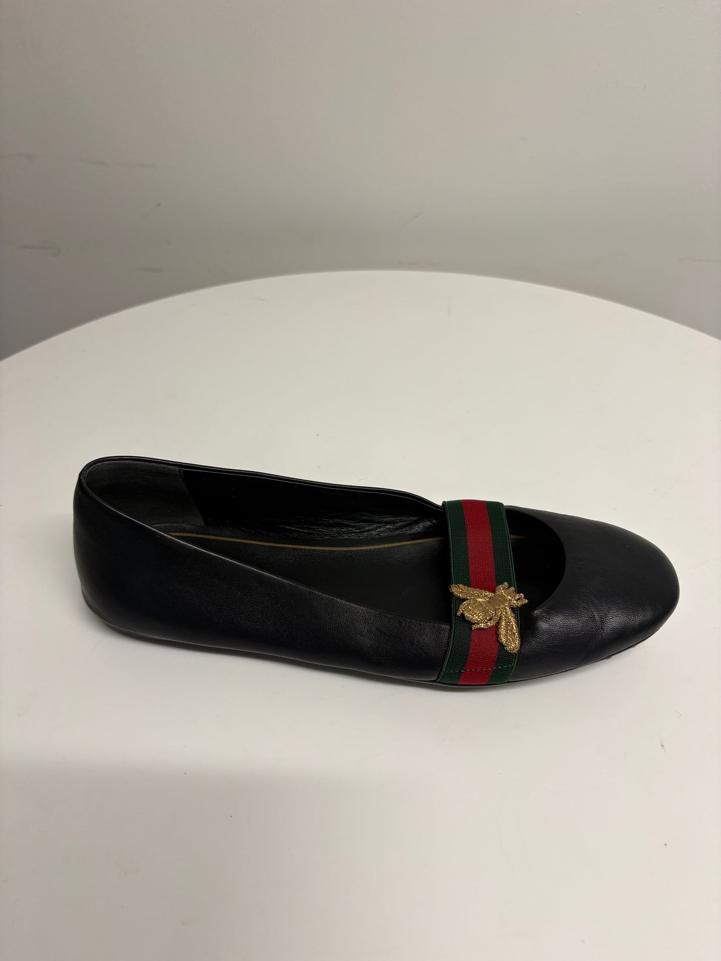 Gucci Bayadere Black Leather Bee Motif Ballet Pumps