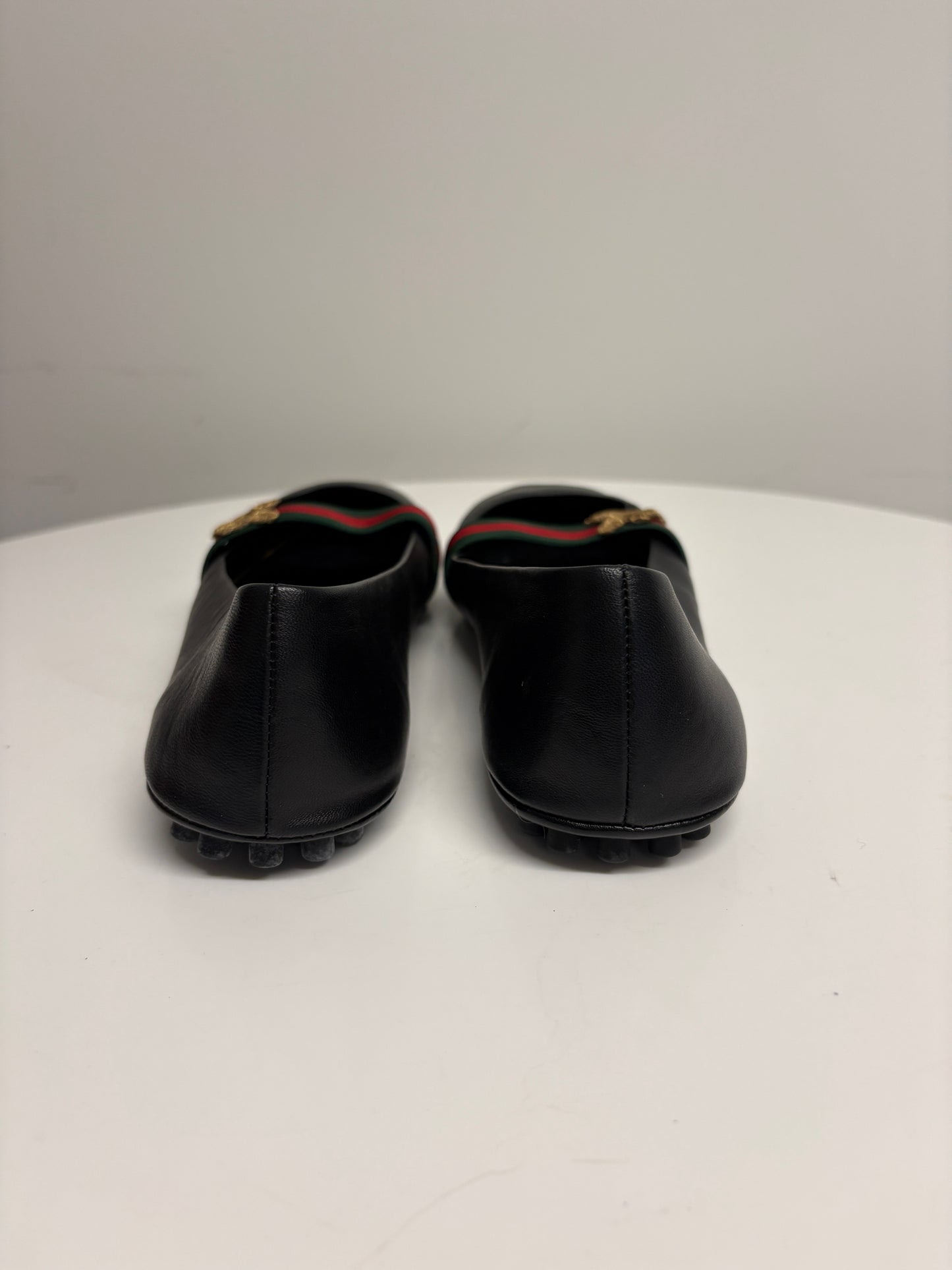 Gucci Bayadere Black Leather Bee Motif Ballet Pumps