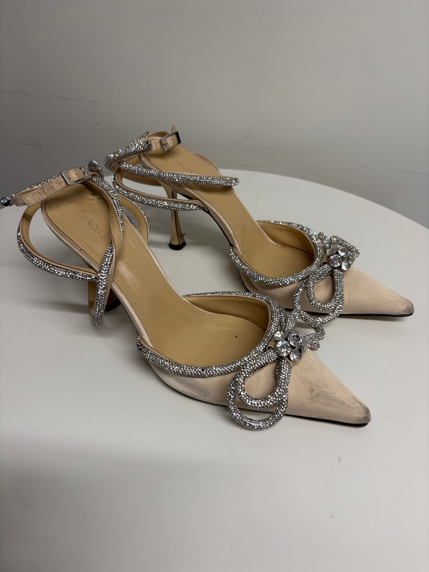 Mach & Mach Cream Diamante Bow Stiletto
