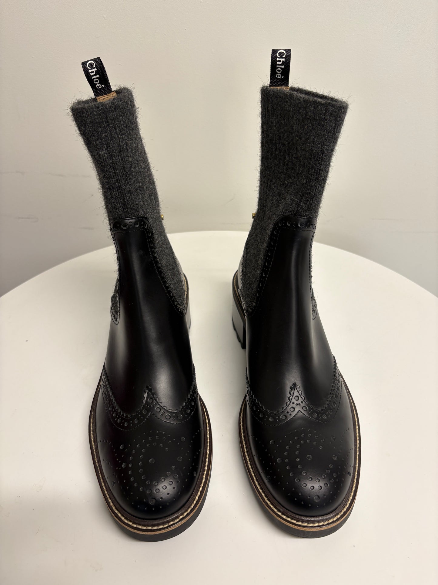 Chloe Franne Sock And Leather Brogue Ankle Boots