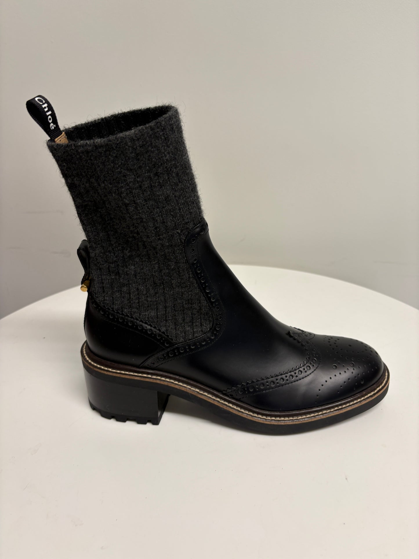 Chloe Franne Sock And Leather Brogue Ankle Boots