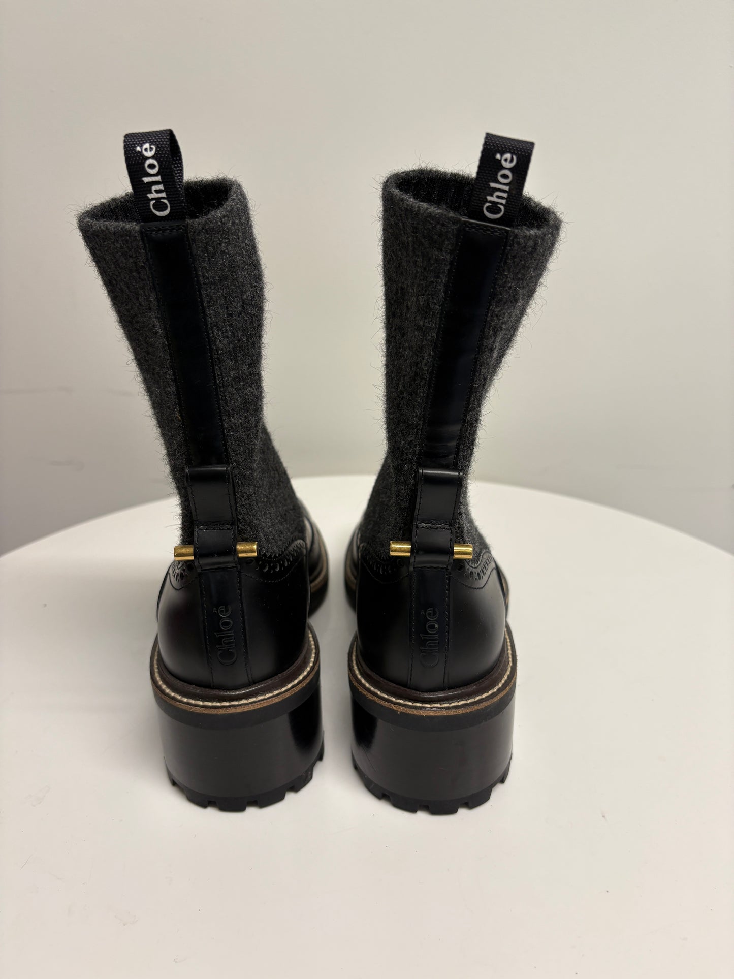 Chloe Franne Sock And Leather Brogue Ankle Boots