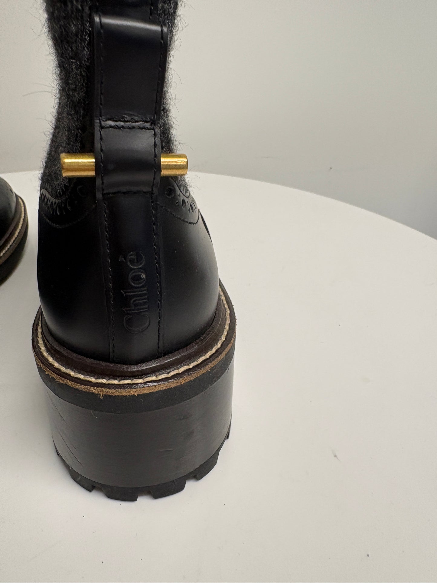 Chloe Franne Sock And Leather Brogue Ankle Boots