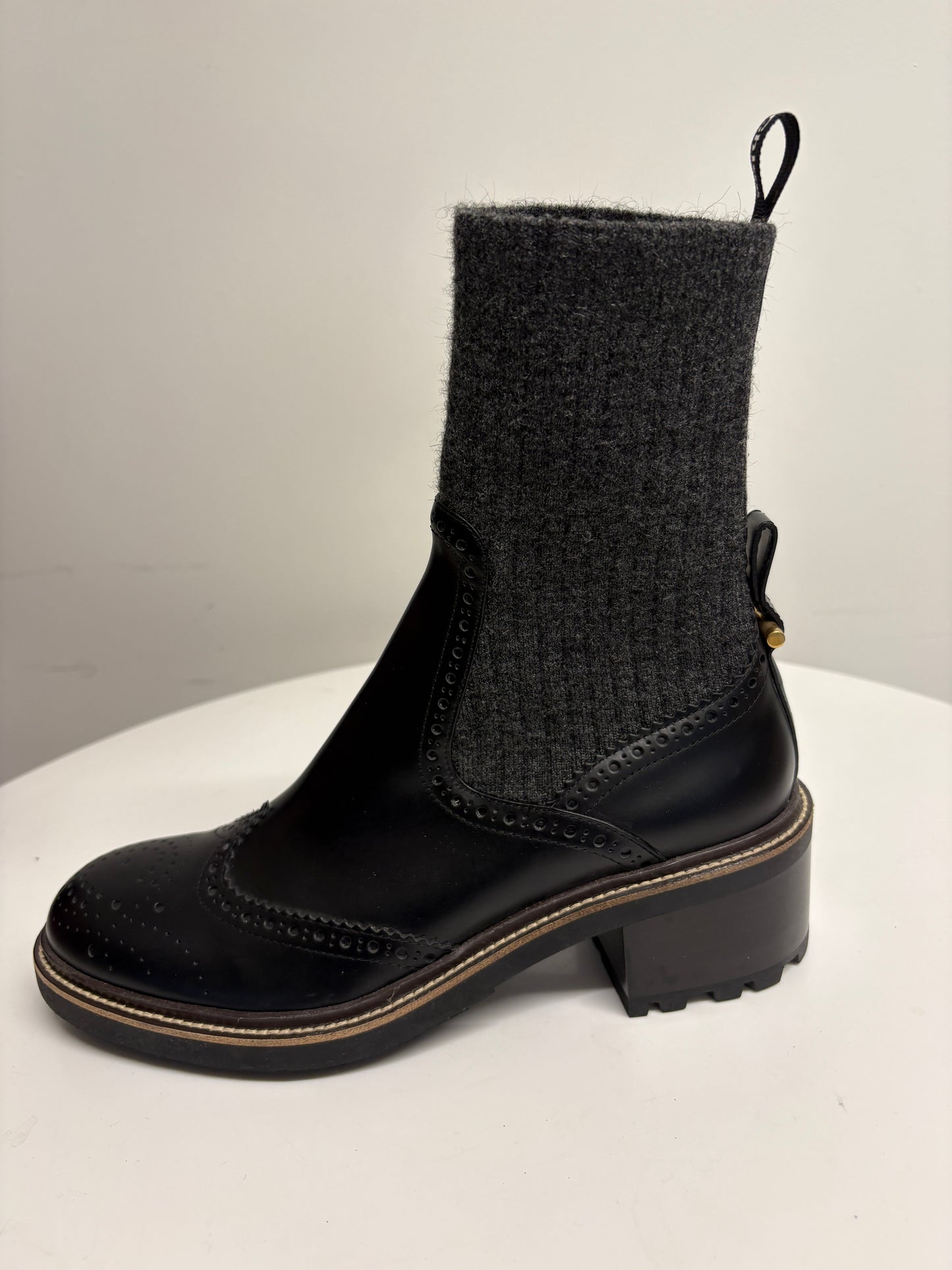 Chloe Franne Sock And Leather Brogue Ankle Boots