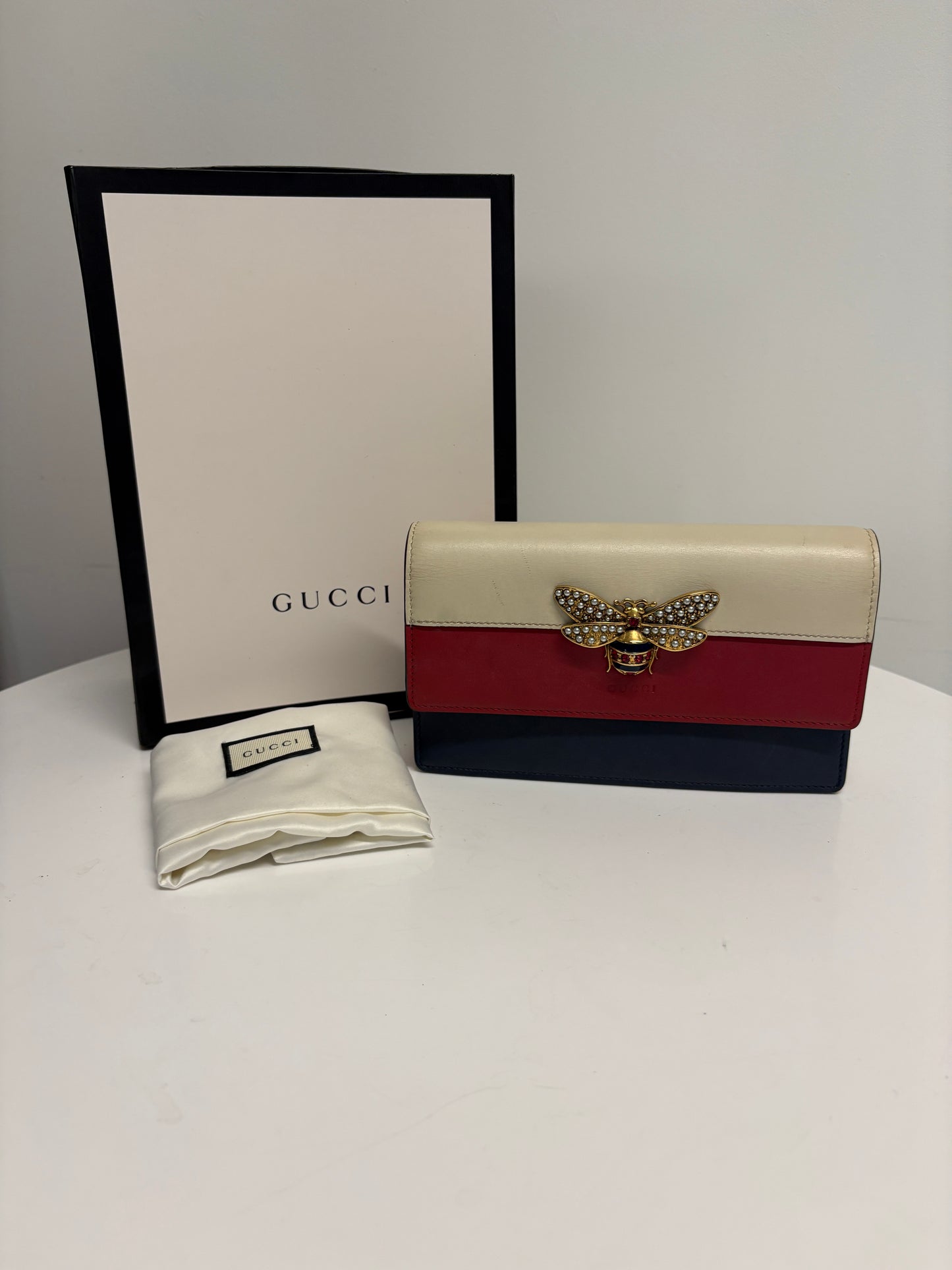 Gucci Queen Margaret Blue Red Cream Bee Shoulder Bag