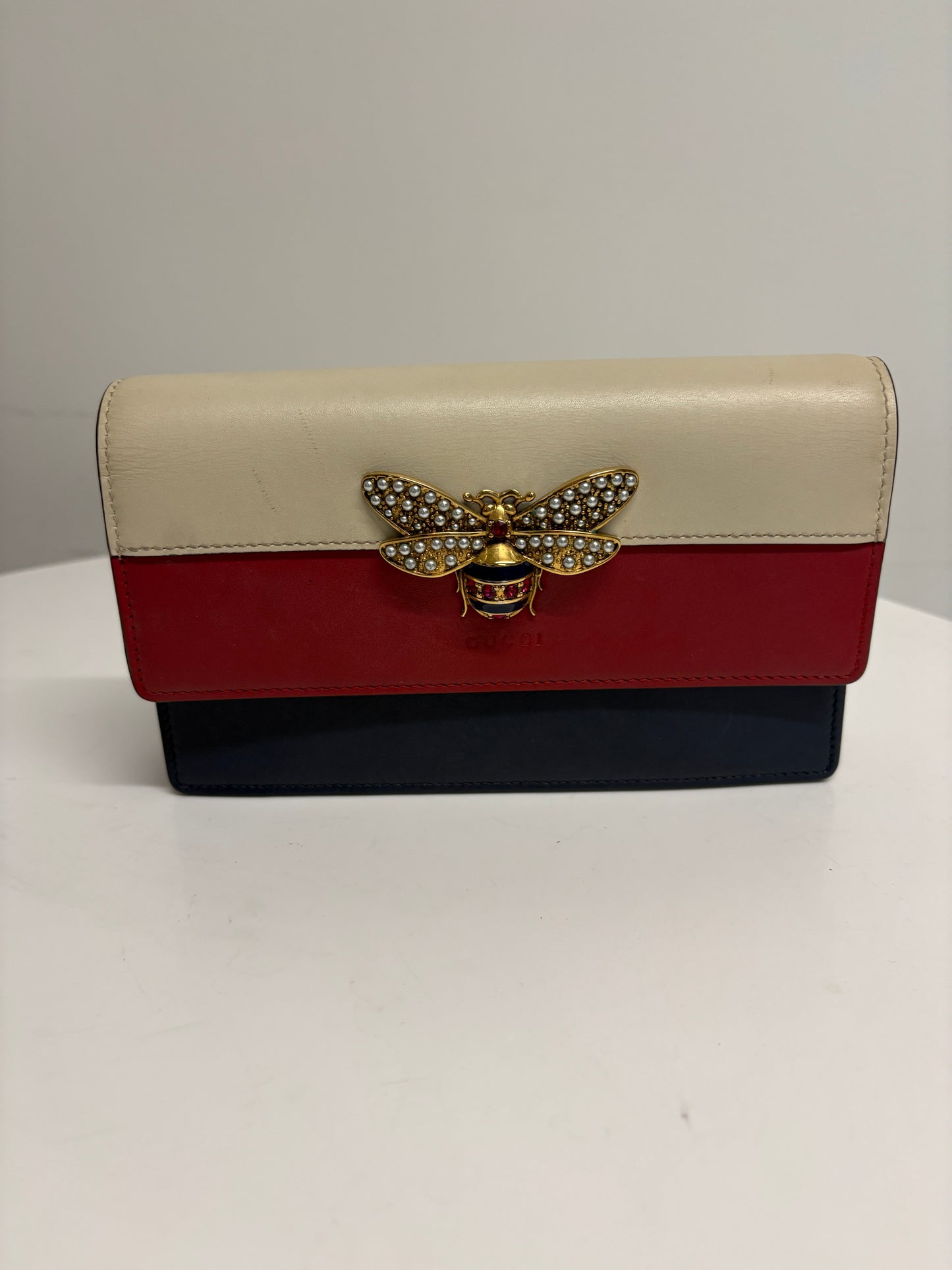 Gucci Queen Margaret Blue Red Cream Bee Shoulder Bag