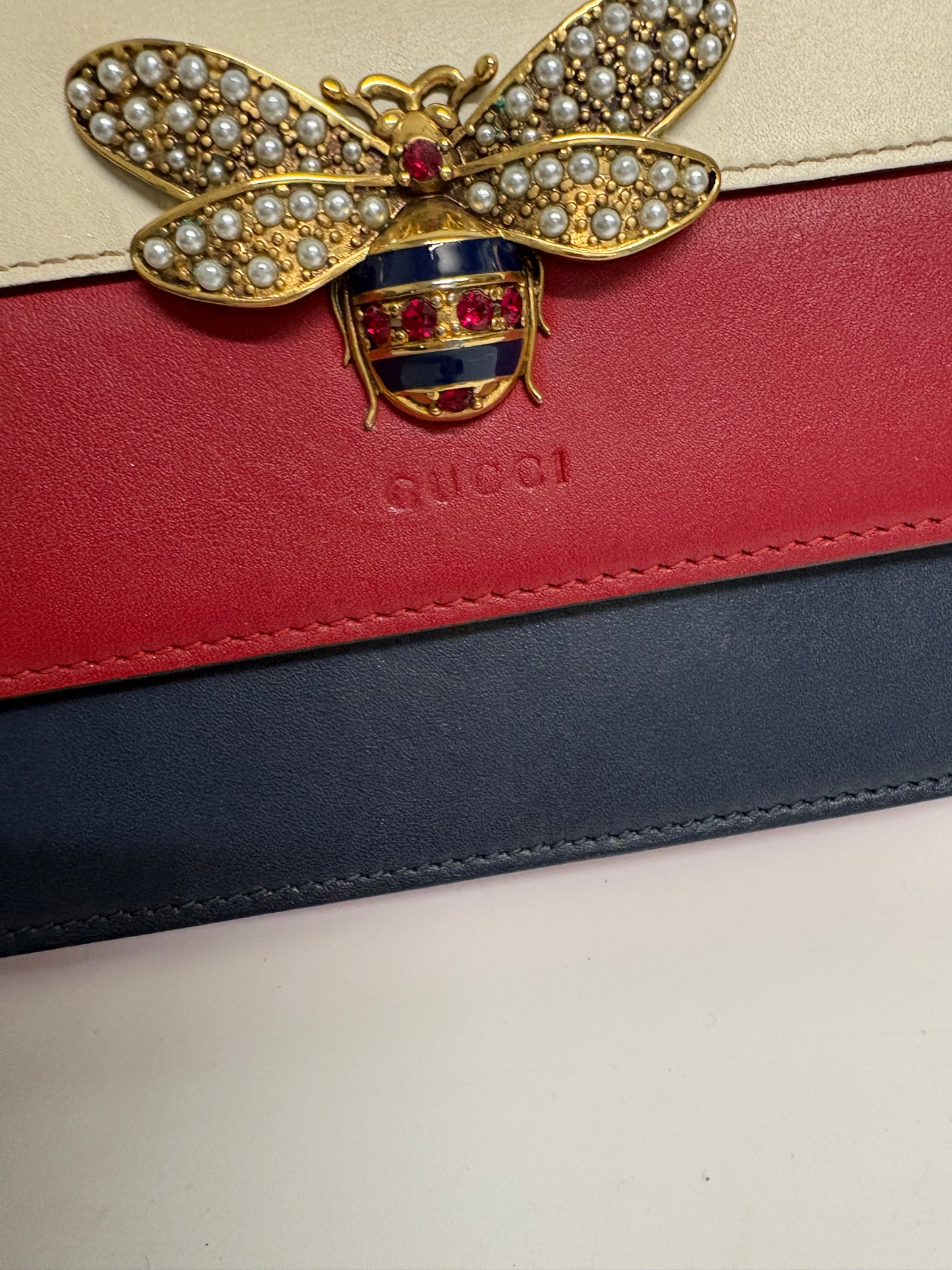 Gucci Queen Margaret Blue Red Cream Bee Shoulder Bag