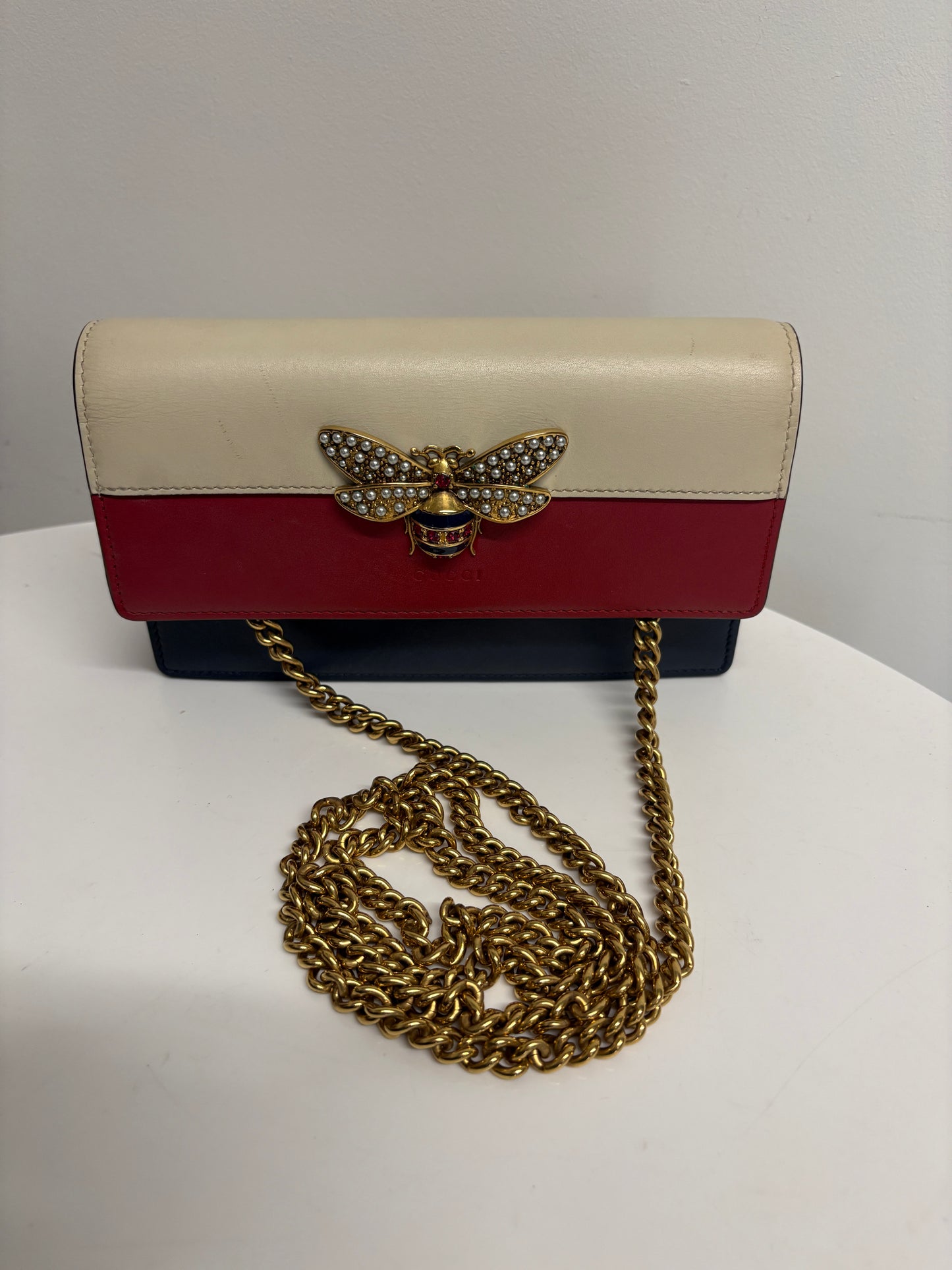 Gucci Queen Margaret Blue Red Cream Bee Shoulder Bag