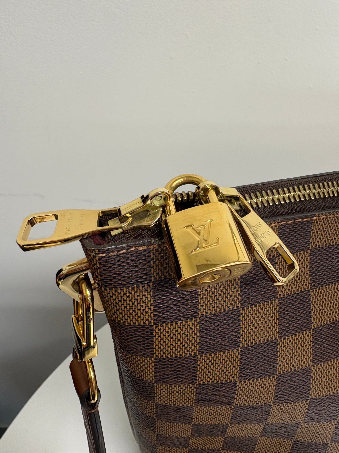Louis Vuitton Damier Ebene Brown Leather Tote Bag