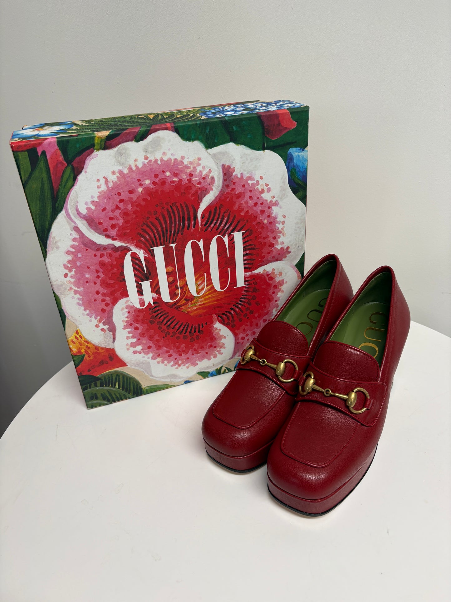 Gucci Red Quentin Moccasin Leather Heels