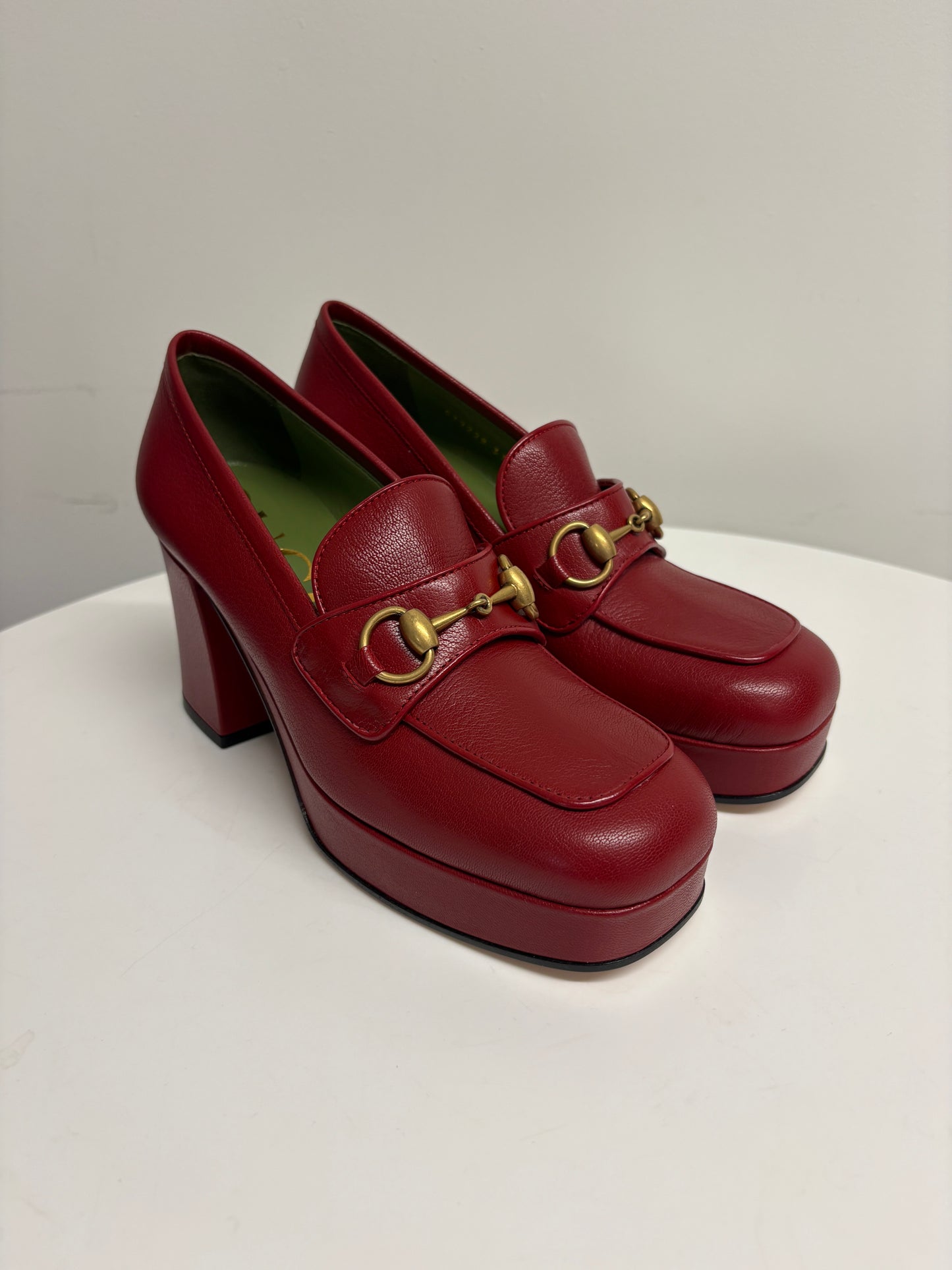 Gucci Red Quentin Moccasin Leather Heels
