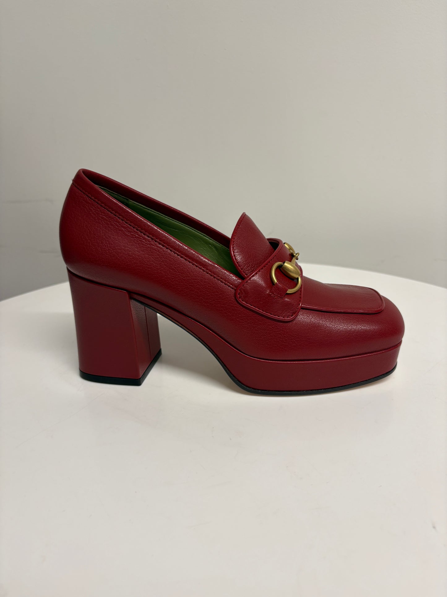 Gucci Red Quentin Moccasin Leather Heels