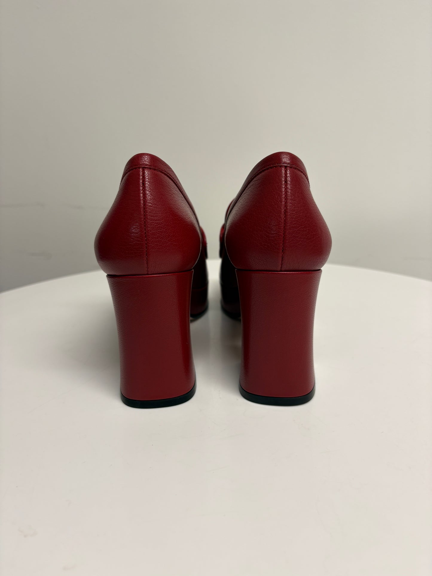 Gucci Red Quentin Moccasin Leather Heels