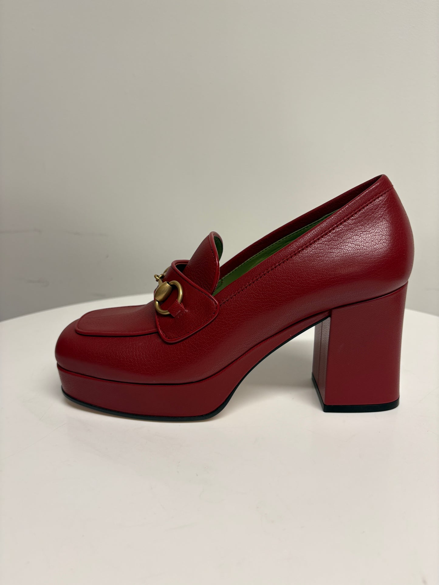 Gucci Red Quentin Moccasin Leather Heels
