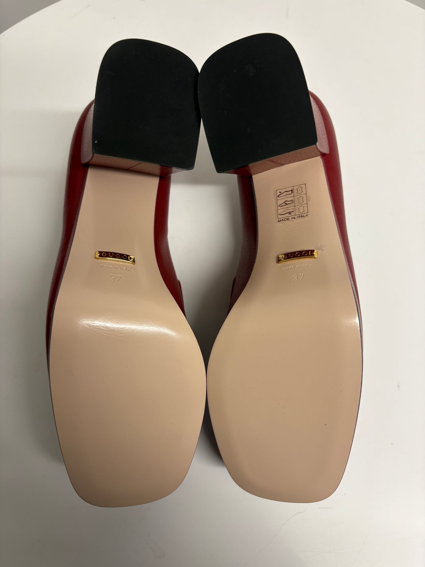 Gucci Red Quentin Moccasin Leather Heels