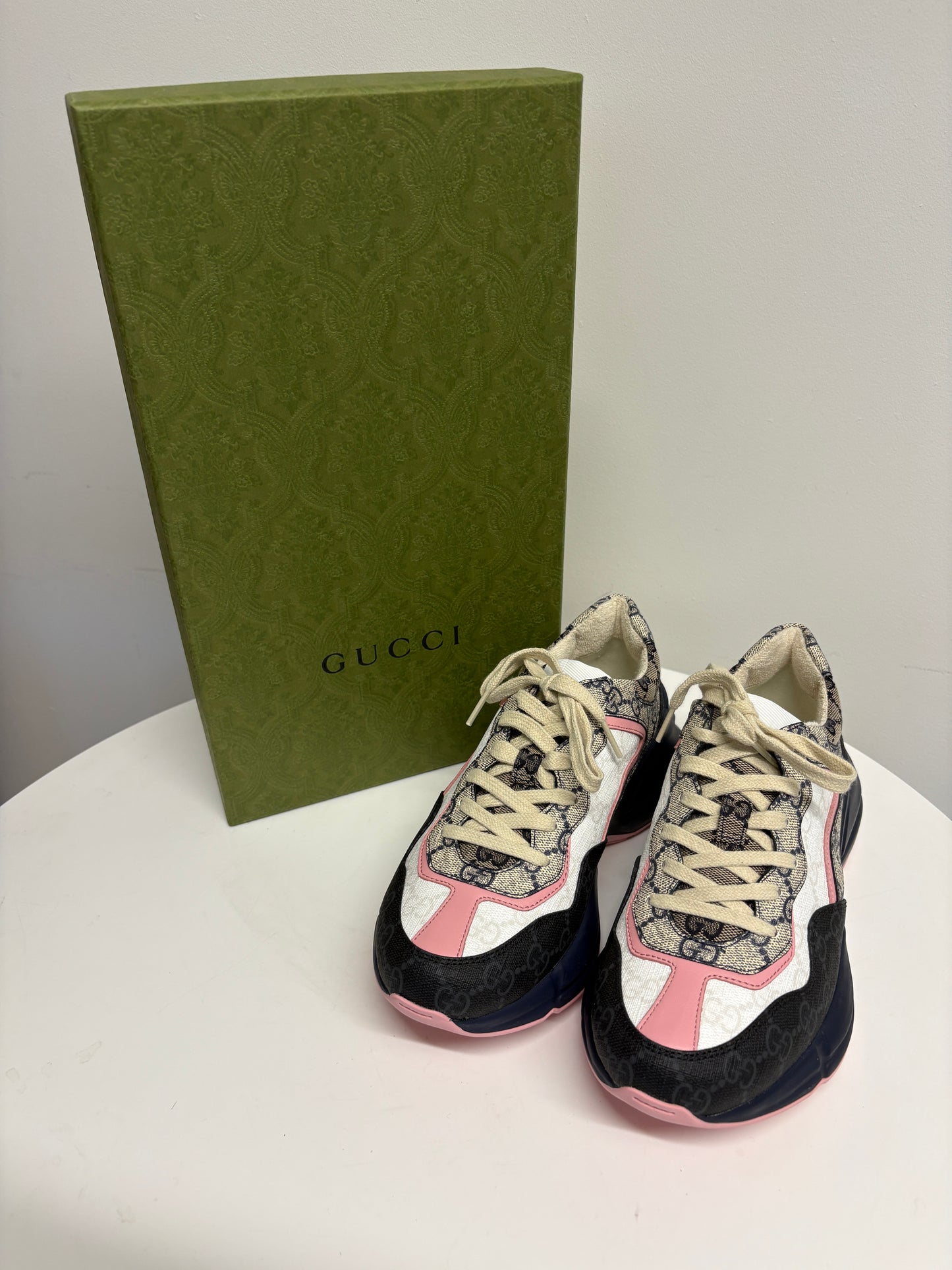 Gucci Chunky Canvas Leather Rhyton Trainers