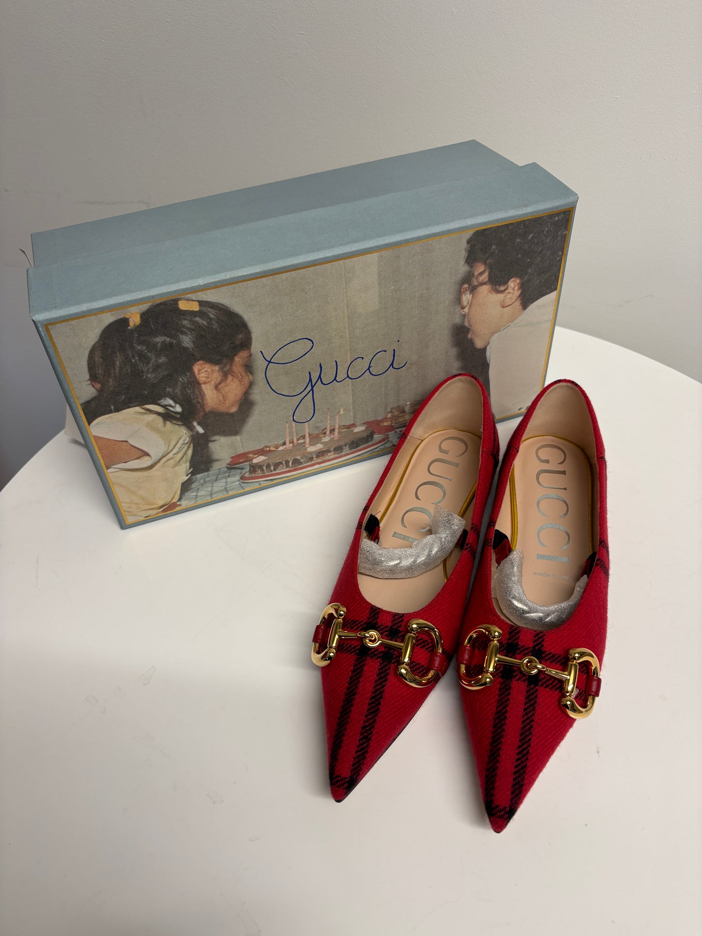 Gucci Archive Red/Black Wool Check Pointed Pumps