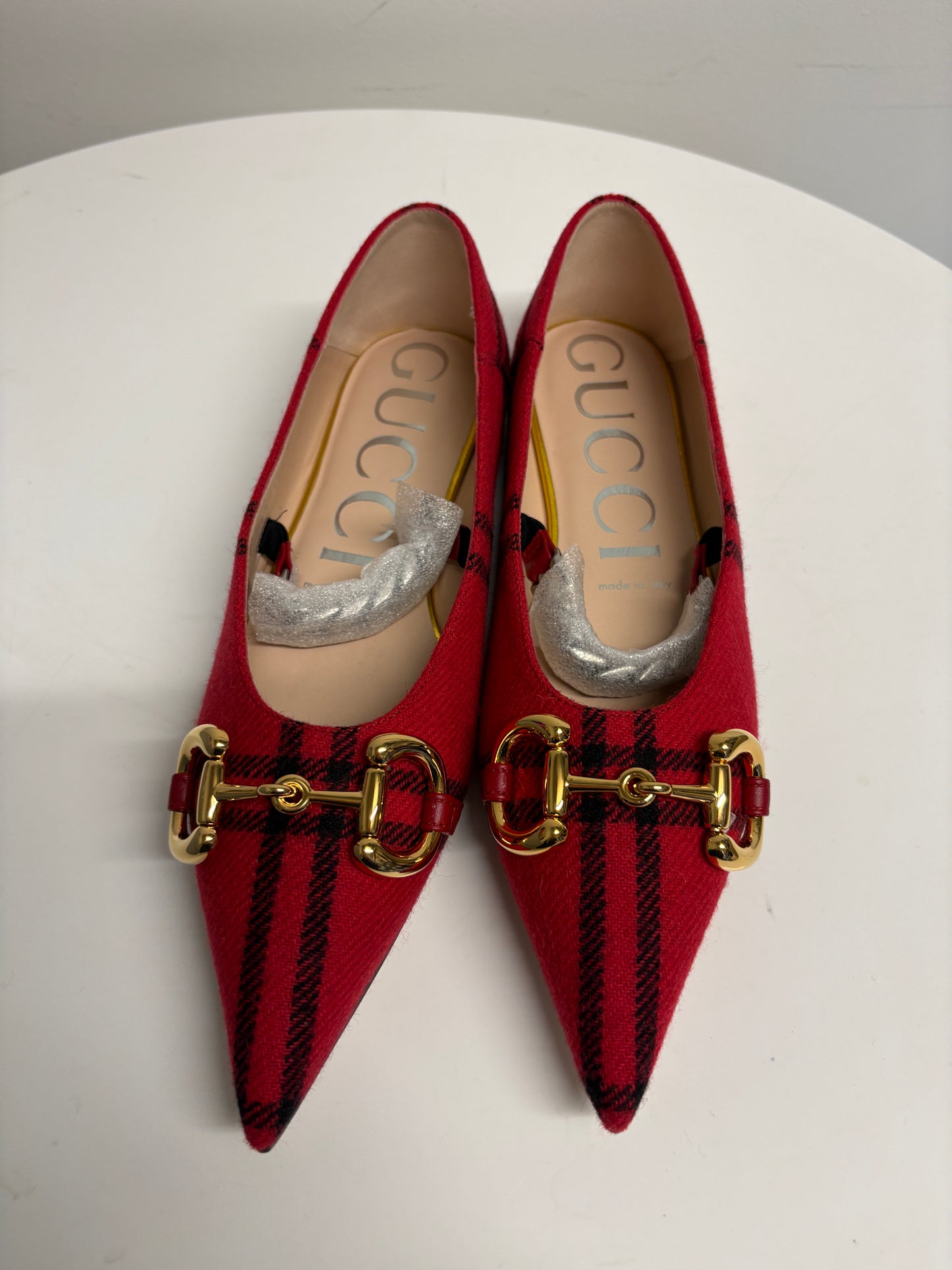 Gucci Archive Red/Black Wool Check Pointed Pumps