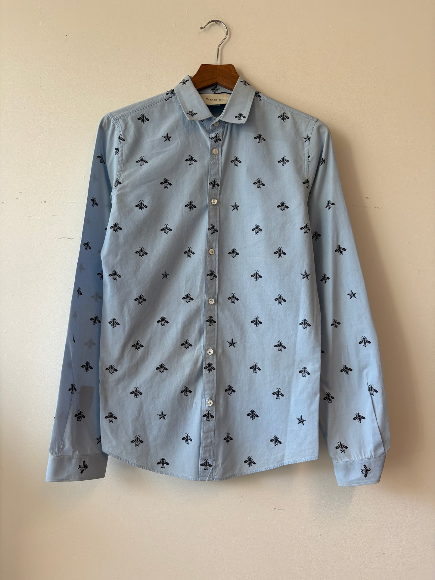 Gucci Blue Bee Motif Duke Shirt
