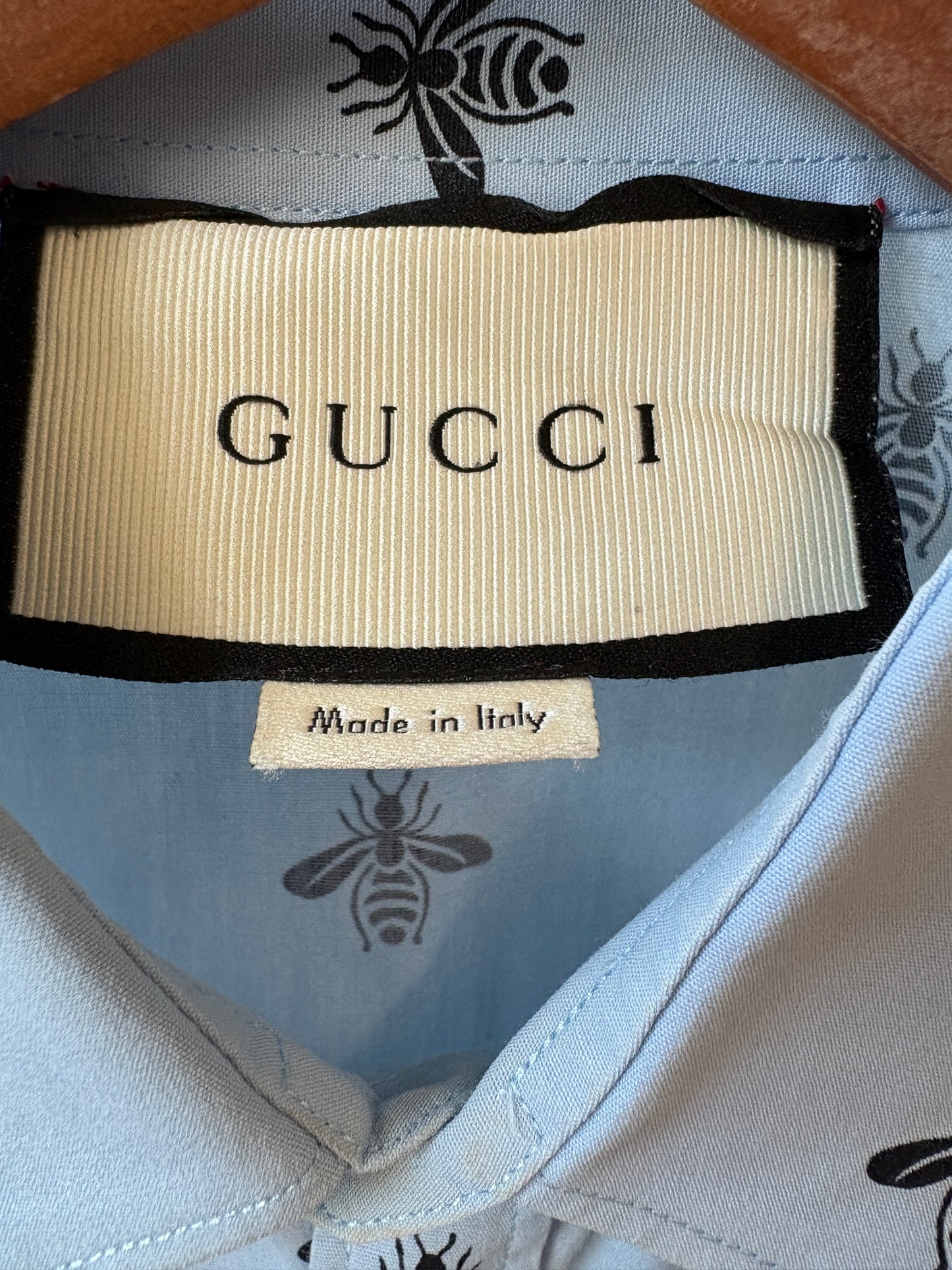 Gucci Blue Bee Motif Duke Shirt