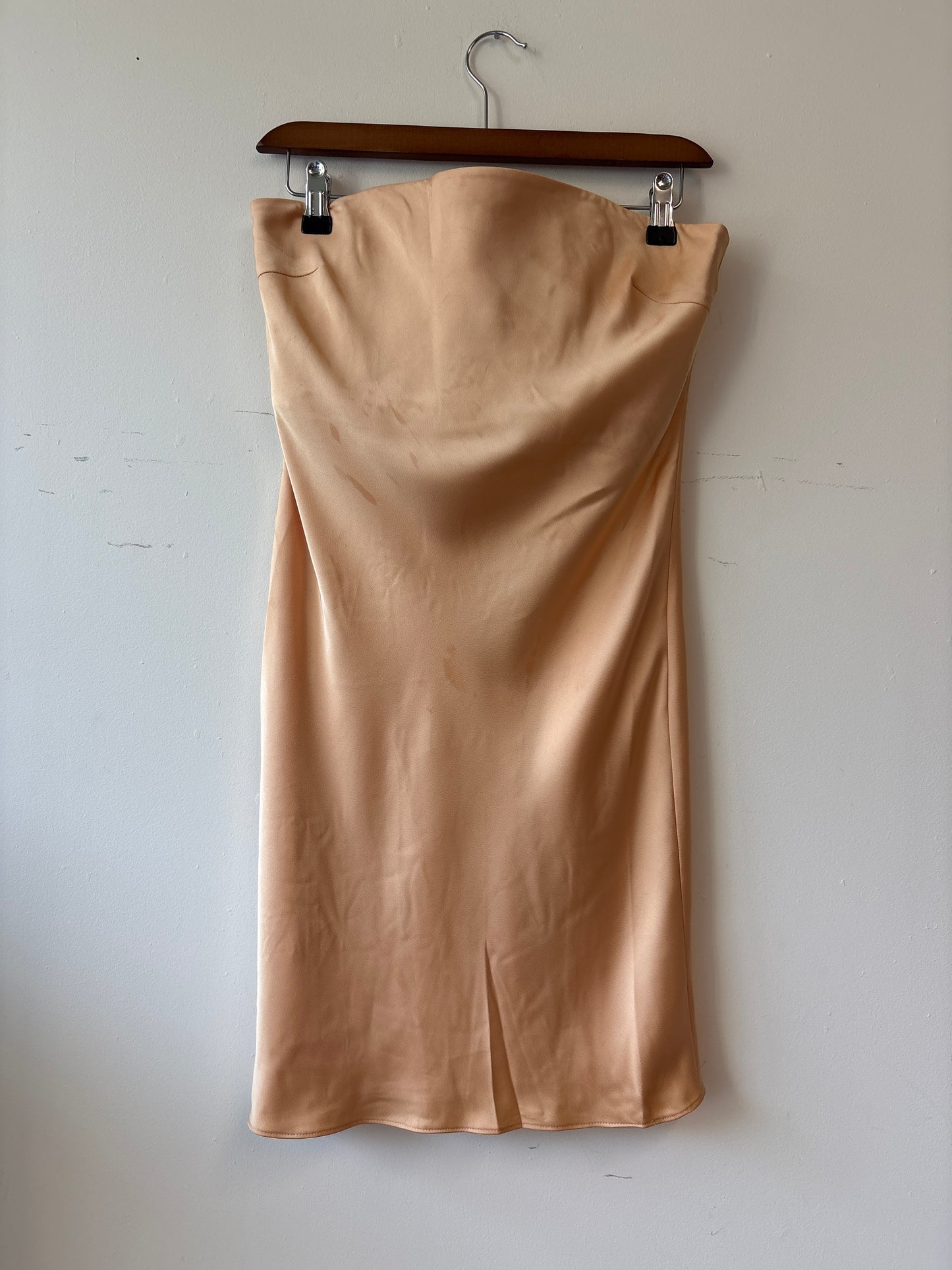 L'Academie Apricot Satin Strapless Mini Dress
