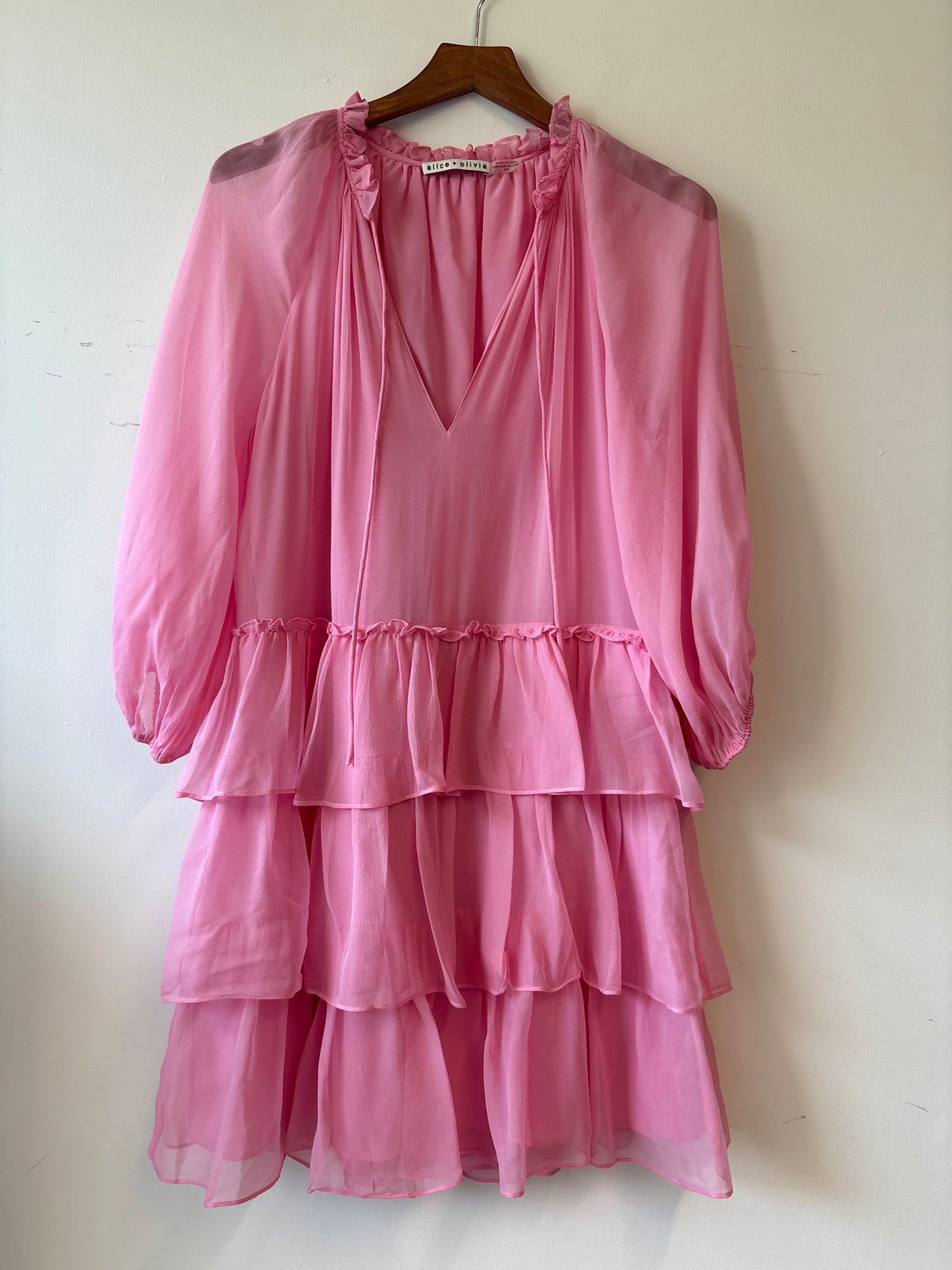 Alice & Olivia Pink Chiffon Long Sleeve Mini Dress