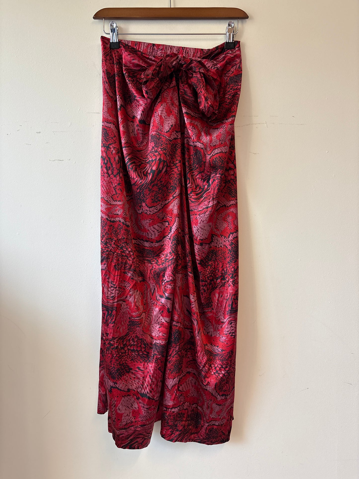 Ganni Red Animal Print Silk Midi Skirt