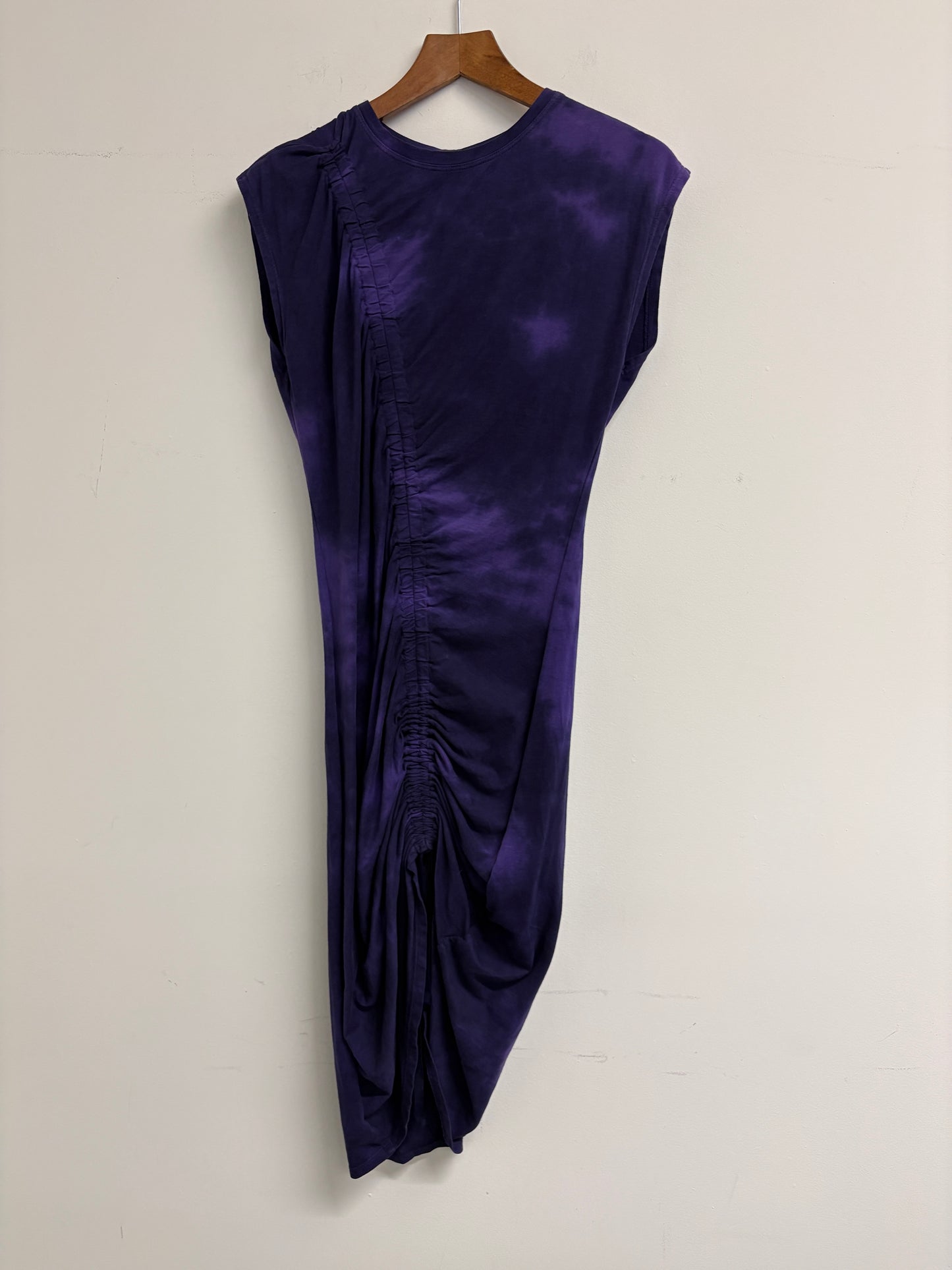 Raquel Allegra Purple Gathered Tie Midi Dress