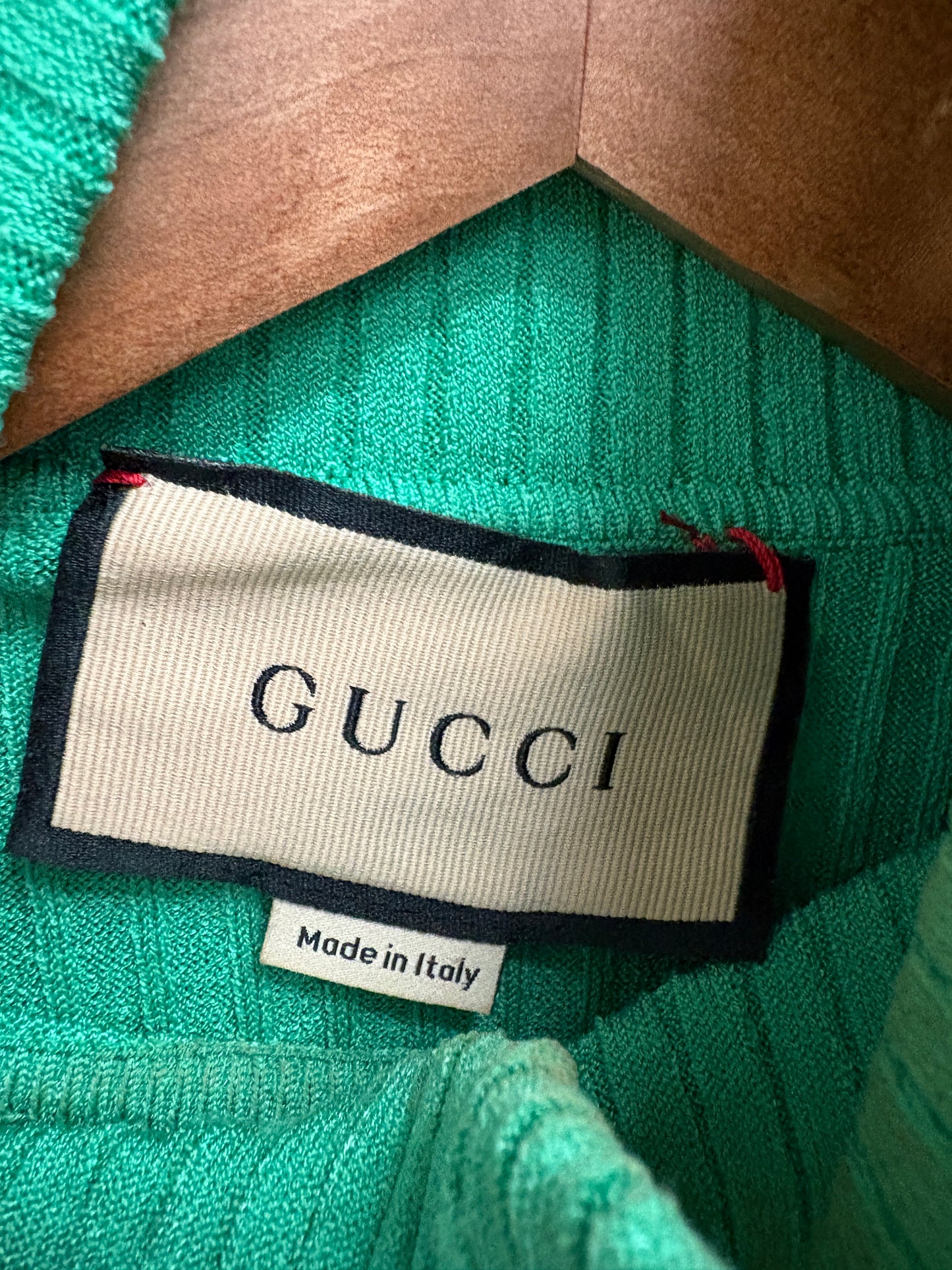 Gucci Green Turtleneck Ribbed Knit Top