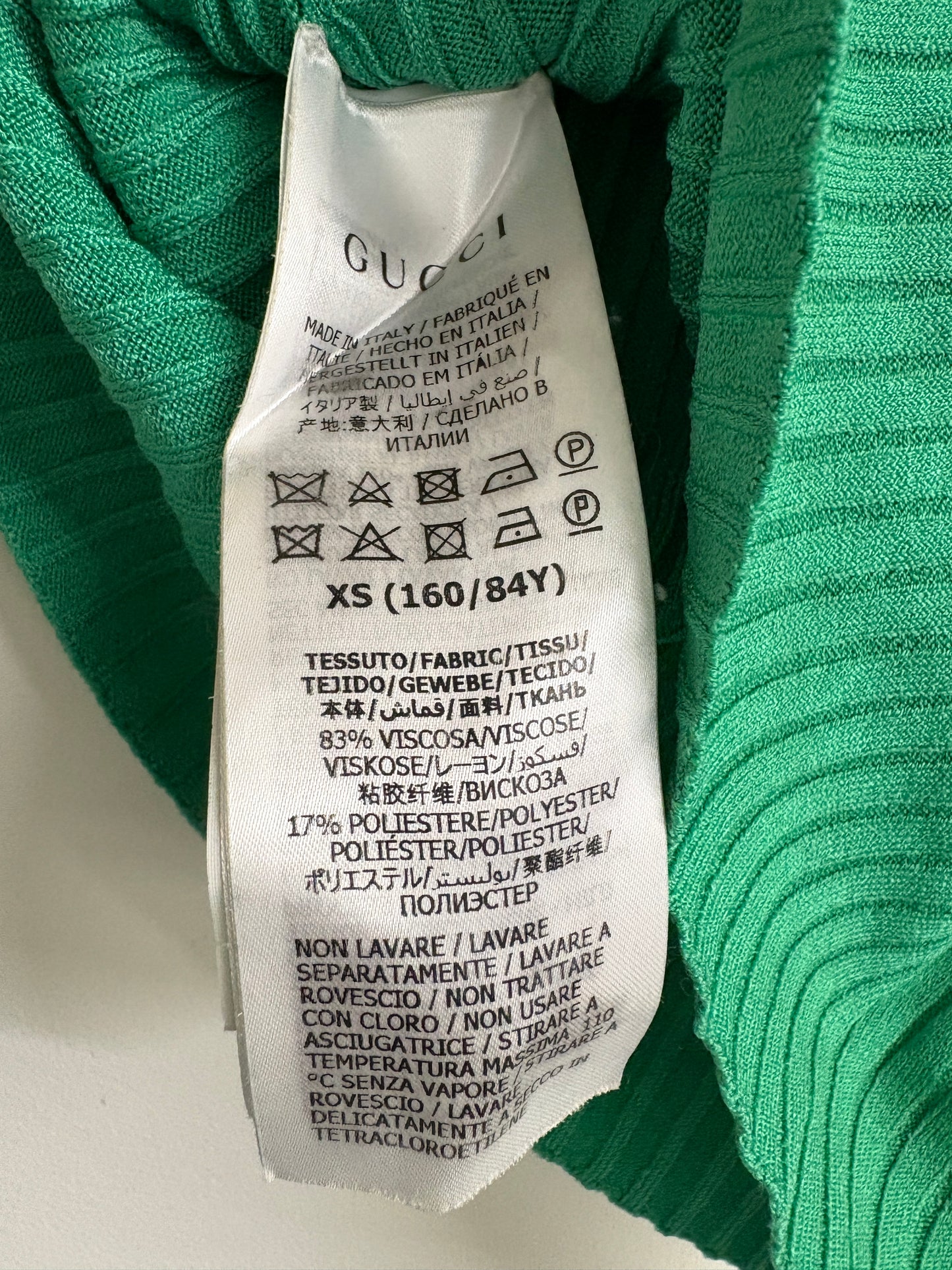 Gucci Green Turtleneck Ribbed Knit Top
