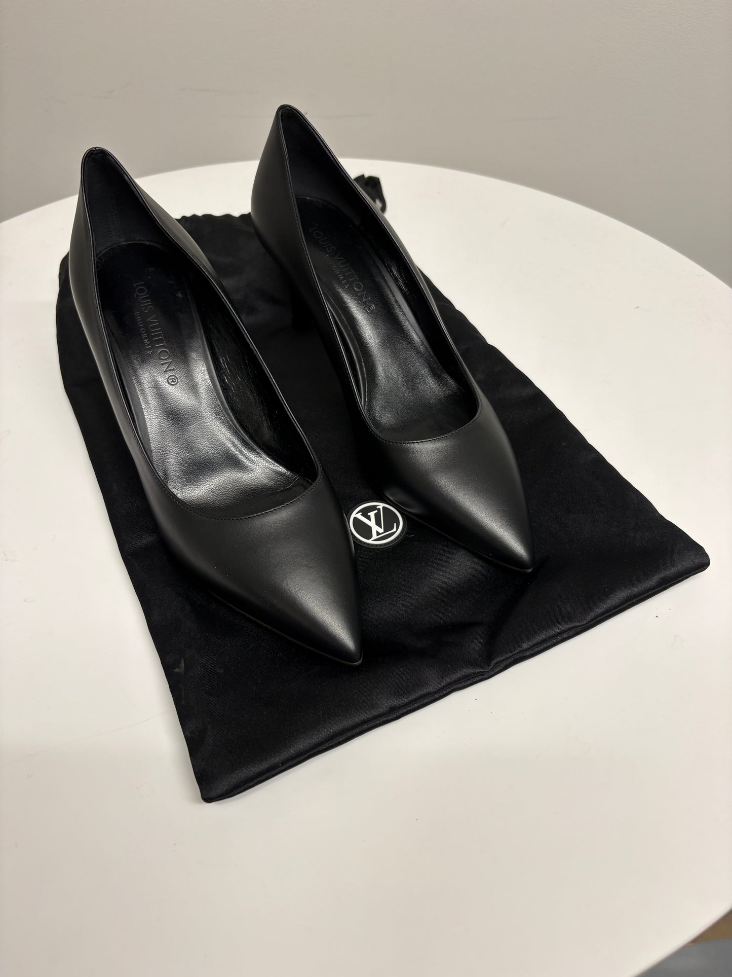 Louis Vuitton Black Matte Satin Heeled Pumps