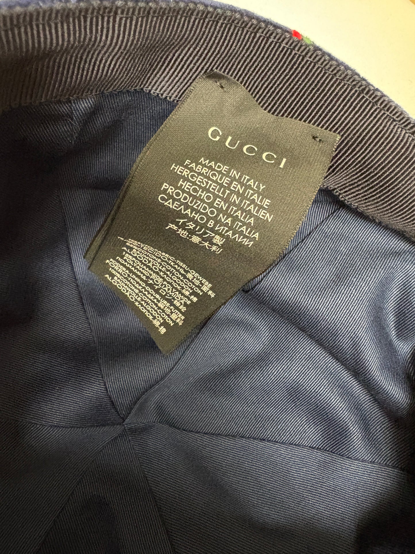 Gucci Navy Print Velvet Baseball Cap