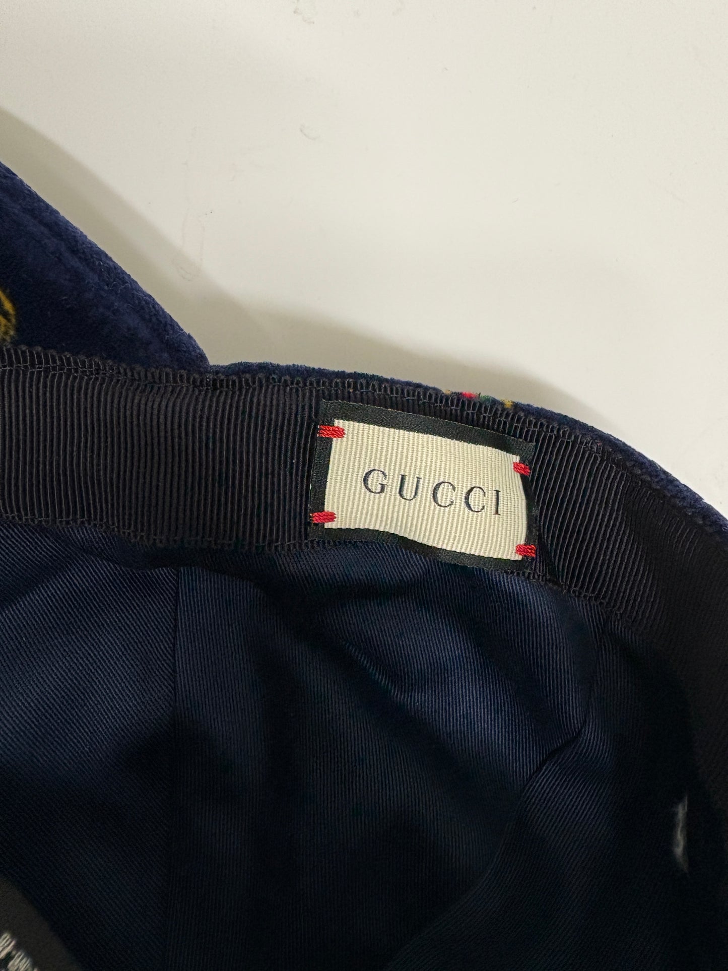 Gucci Navy Print Velvet Baseball Cap