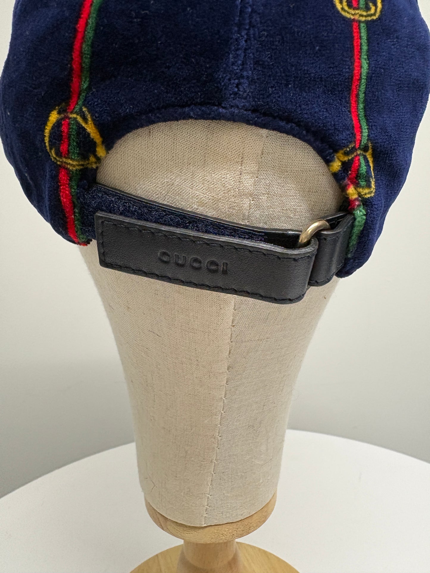 Gucci Navy Print Velvet Baseball Cap