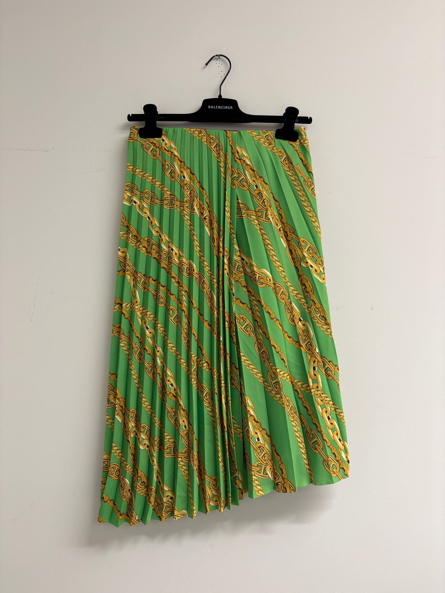 Balenciaga Green Chain Print Pleated Midi Skirt