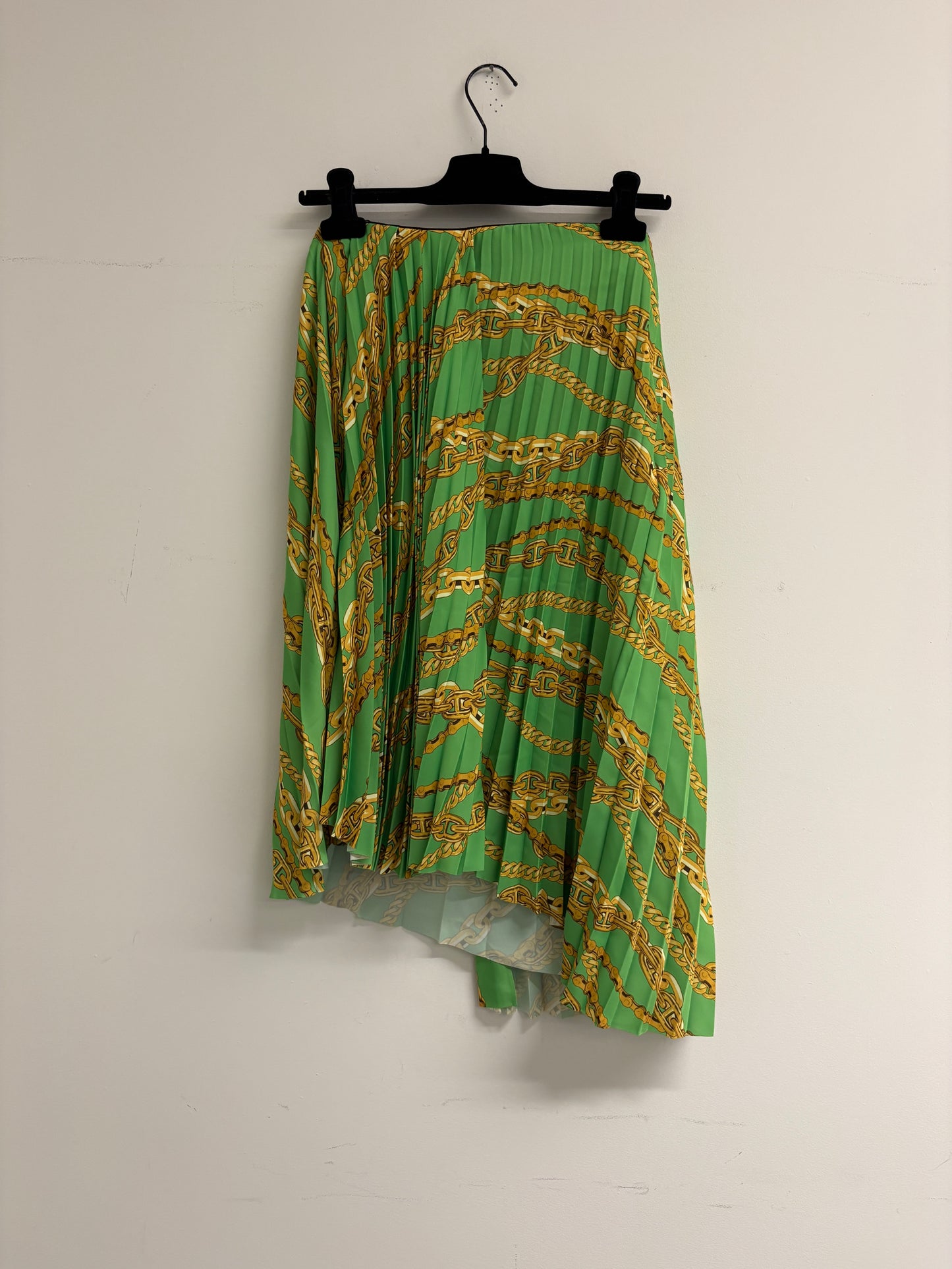 Balenciaga Green Chain Print Pleated Midi Skirt