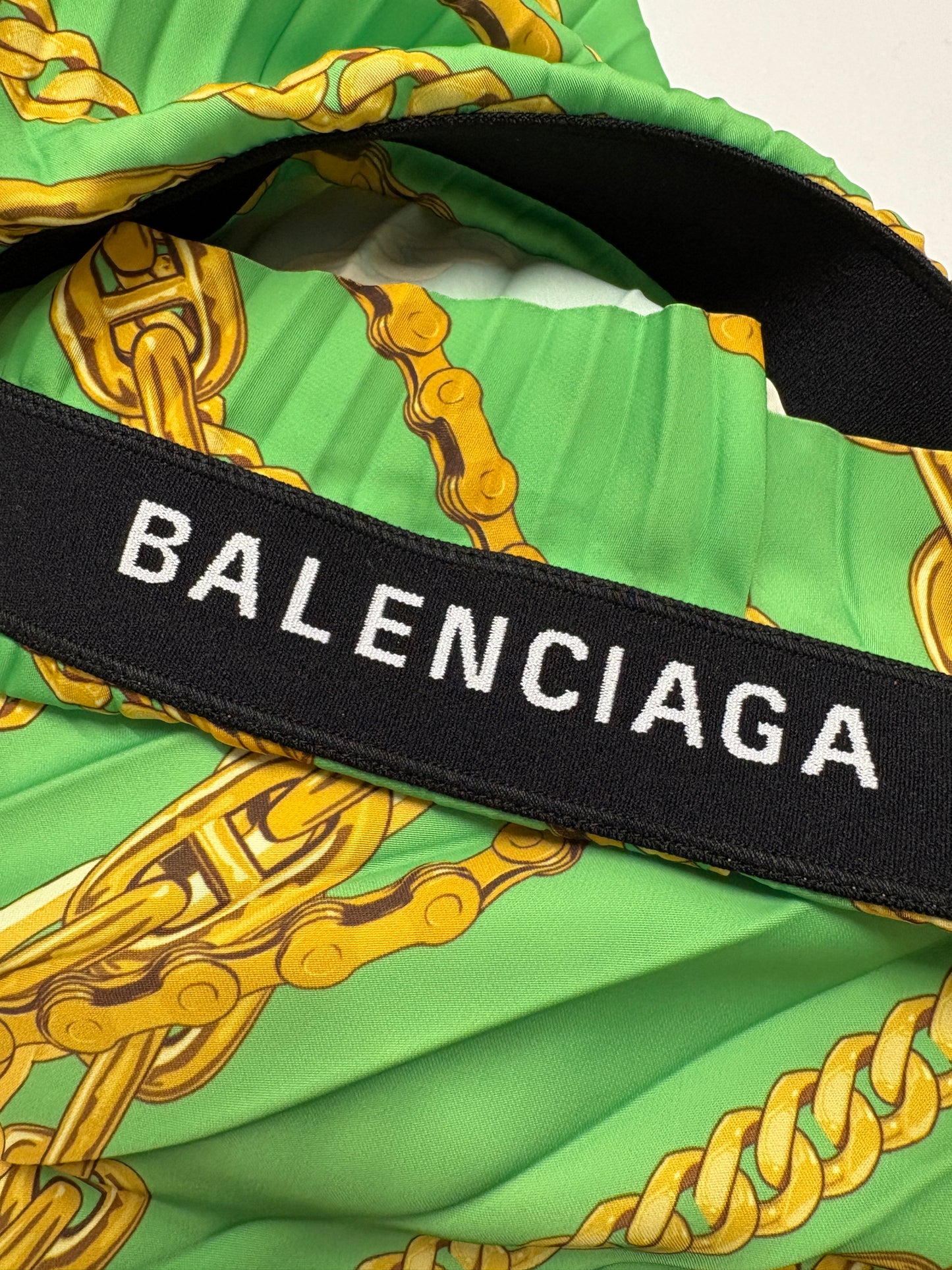 Balenciaga Green Chain Print Pleated Midi Skirt