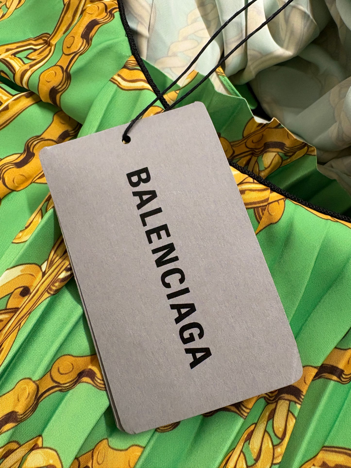 Balenciaga Green Chain Print Pleated Midi Skirt
